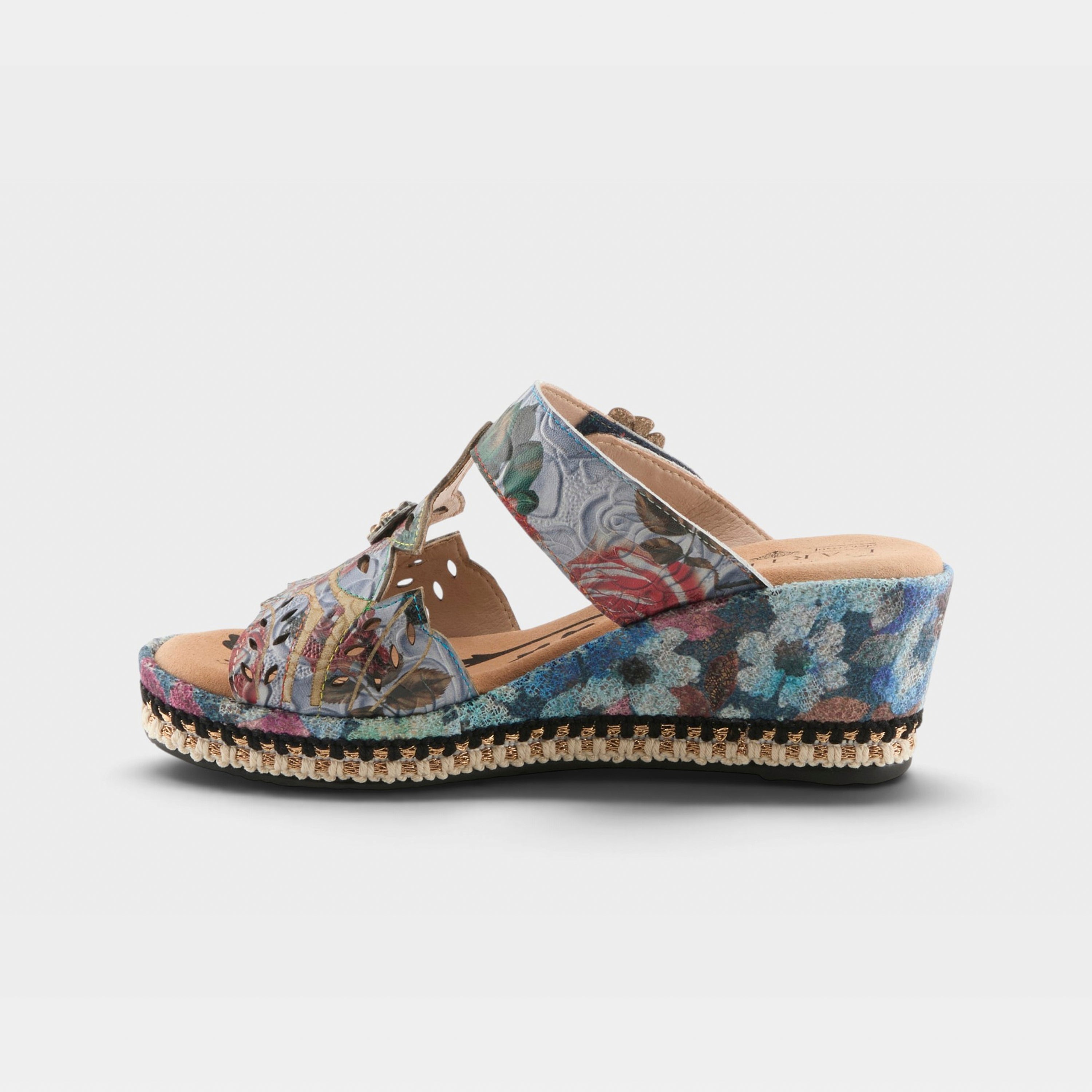 L'Artiste Coverup sandals in Navy Multi, side view