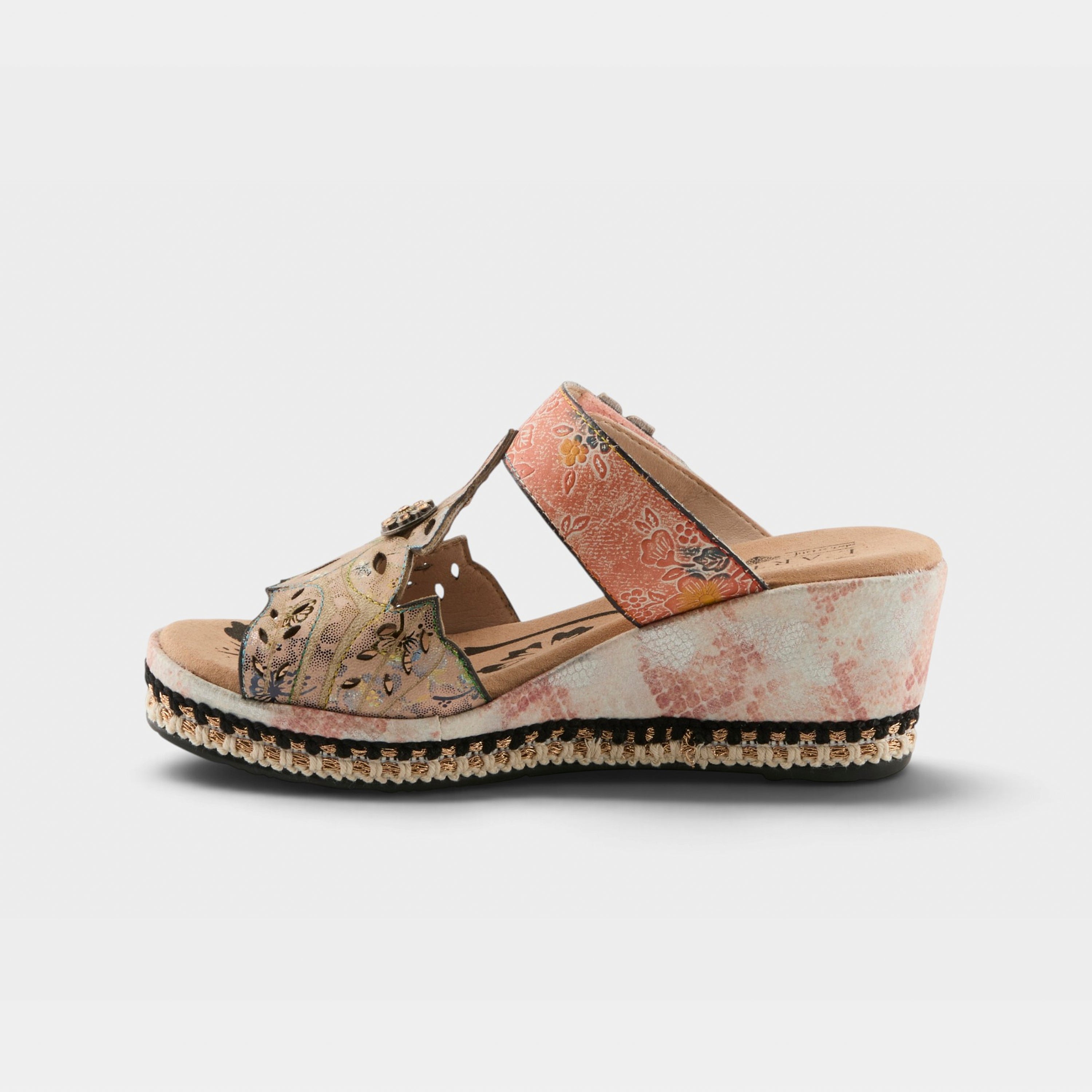 L'Artiste Coverup sandals in Peach, side view