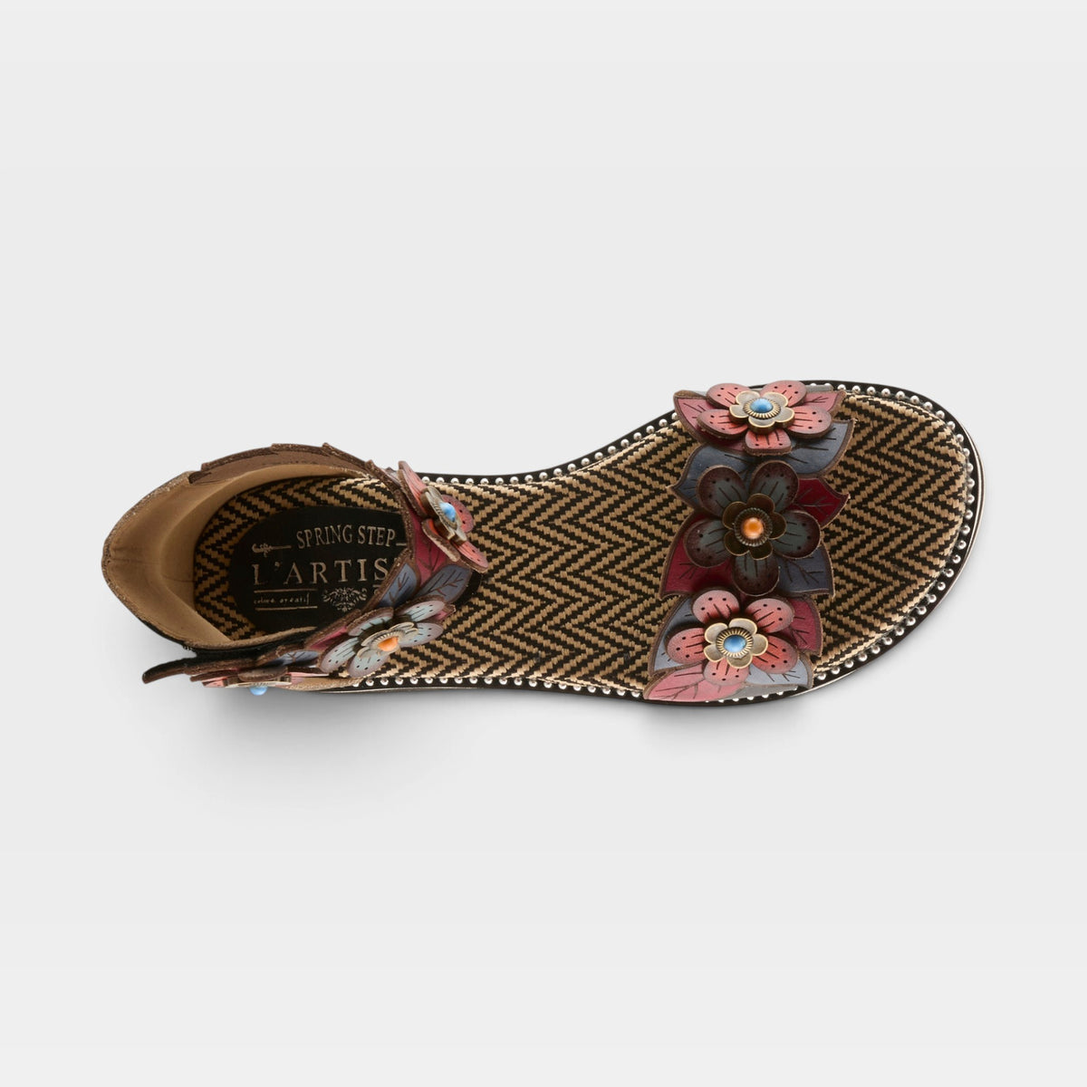 L'Artiste Cruzer sandals in Black Multi, top view