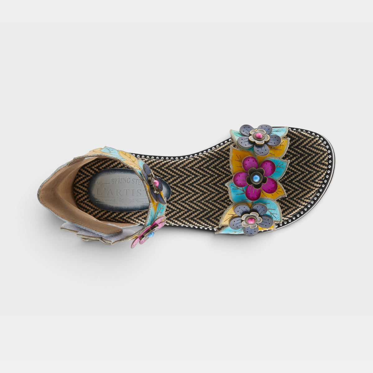 L'Artiste Cruzer sandals in White Multi, top view