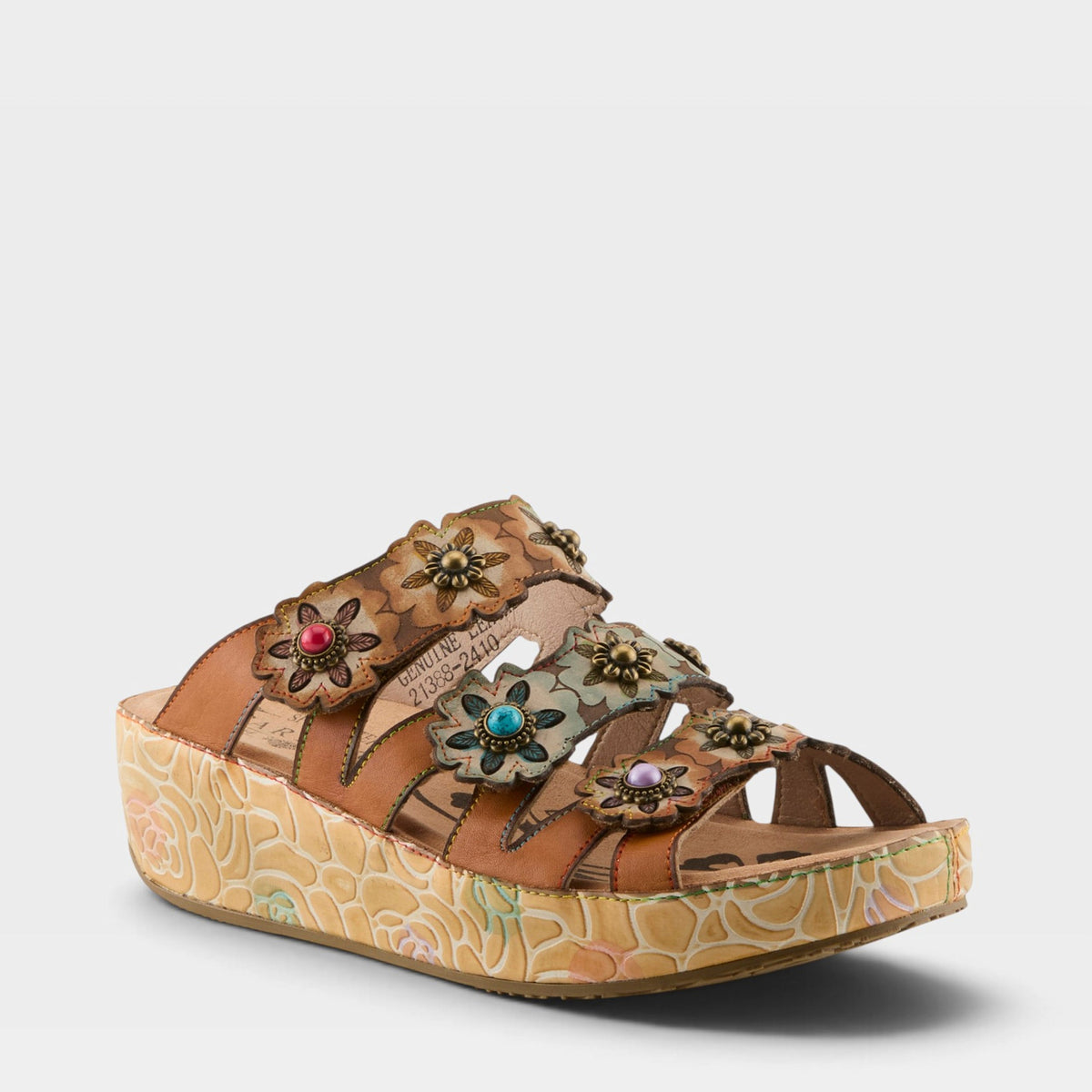 L'Artiste CUDDLECAKE SANDALS in CAMEL MULTI, front view