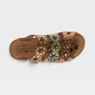 L'Artiste Cuddlecake sandals in Camel Multi, top view