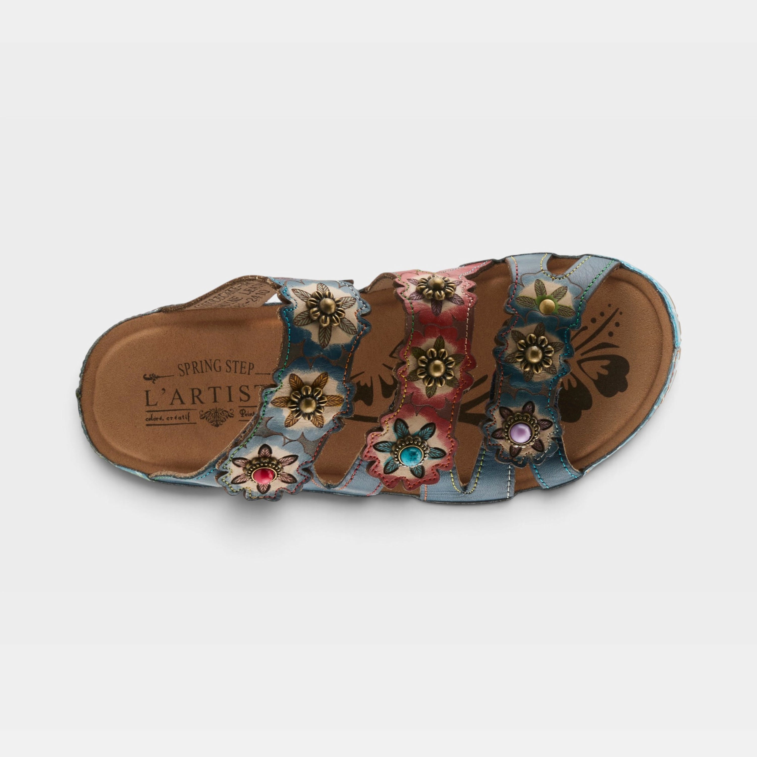 L'Artiste Cuddlecake sandals in Navy Multi, top view