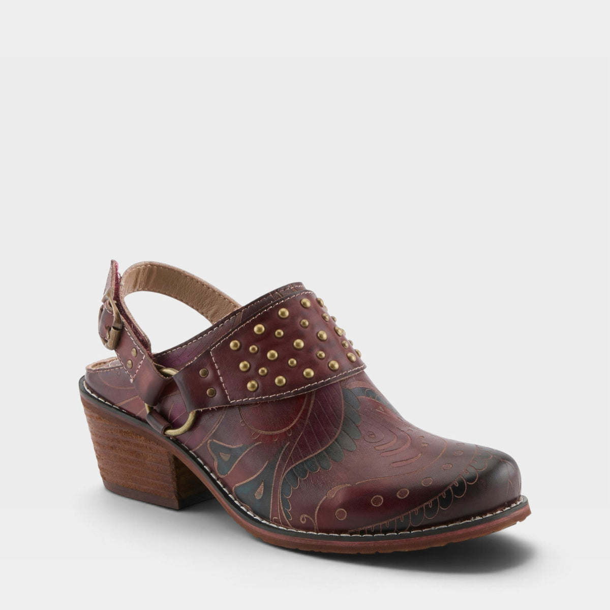 L'Artiste DAYTONA CLOGS in MAHOGANY MULTI, front view