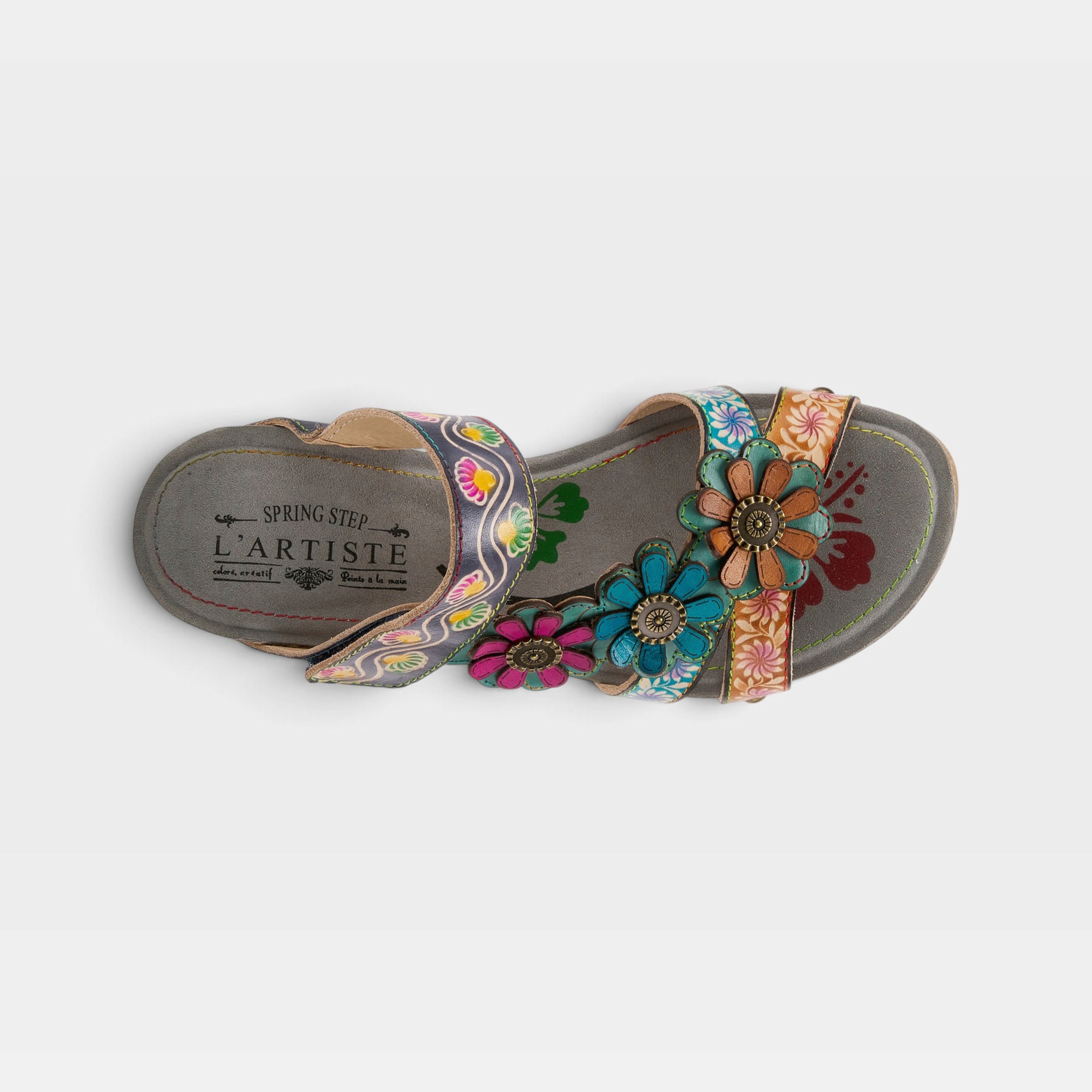 L'Artiste Delight slide sandals in Navy Multi, top view