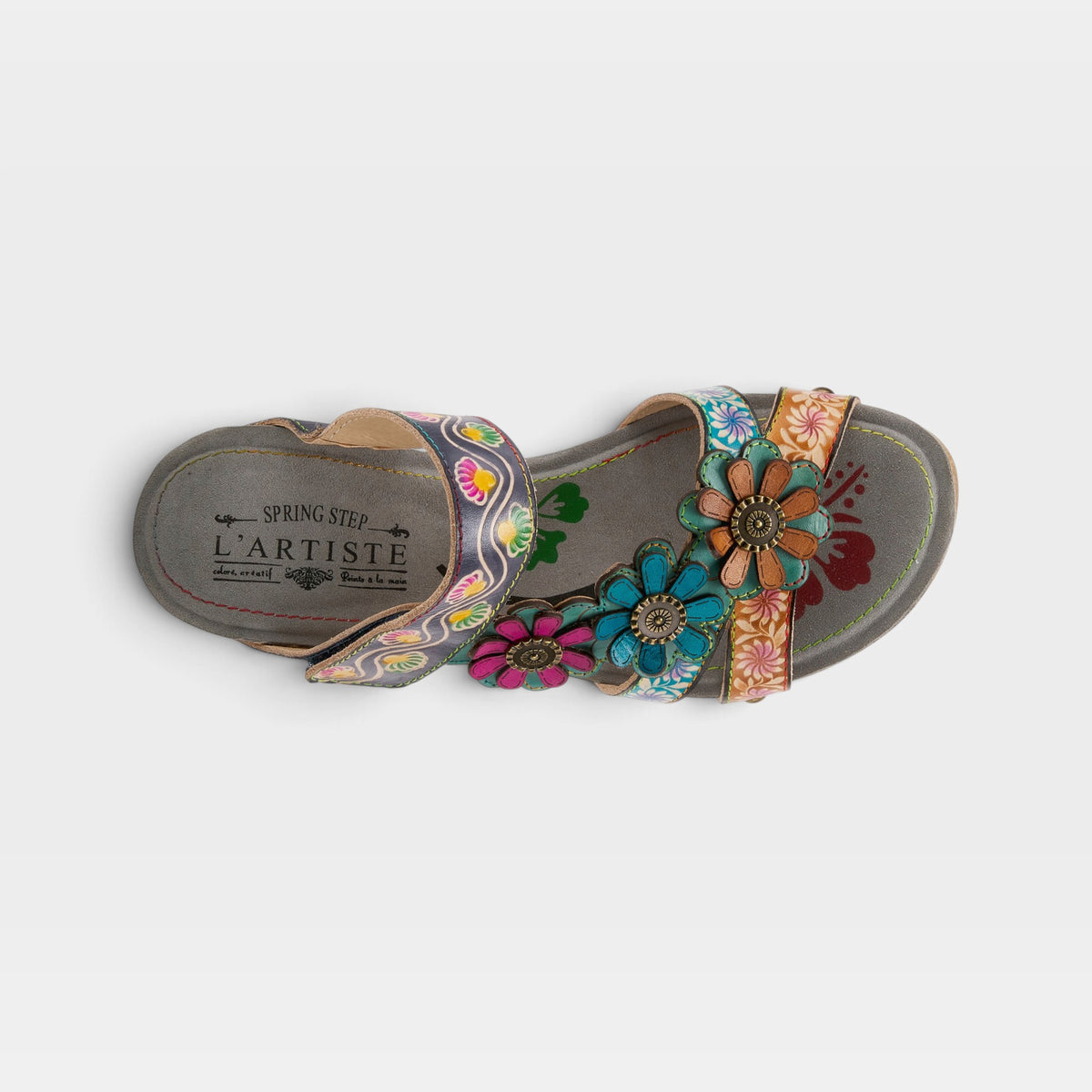L'Artiste Delight slide sandals in Navy Multi, top view