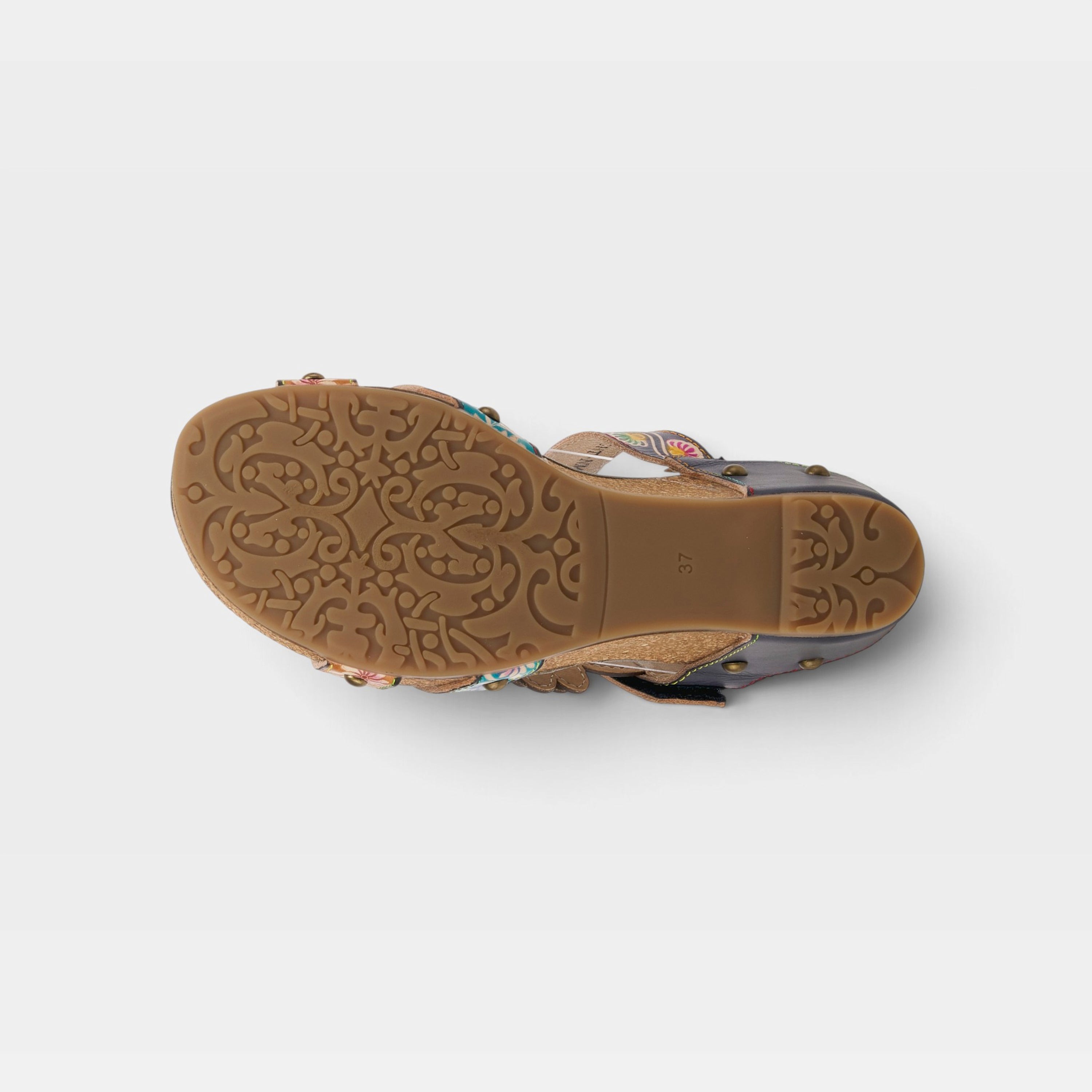 L'Artiste Delight slide sandals in Navy Multi, outsole view