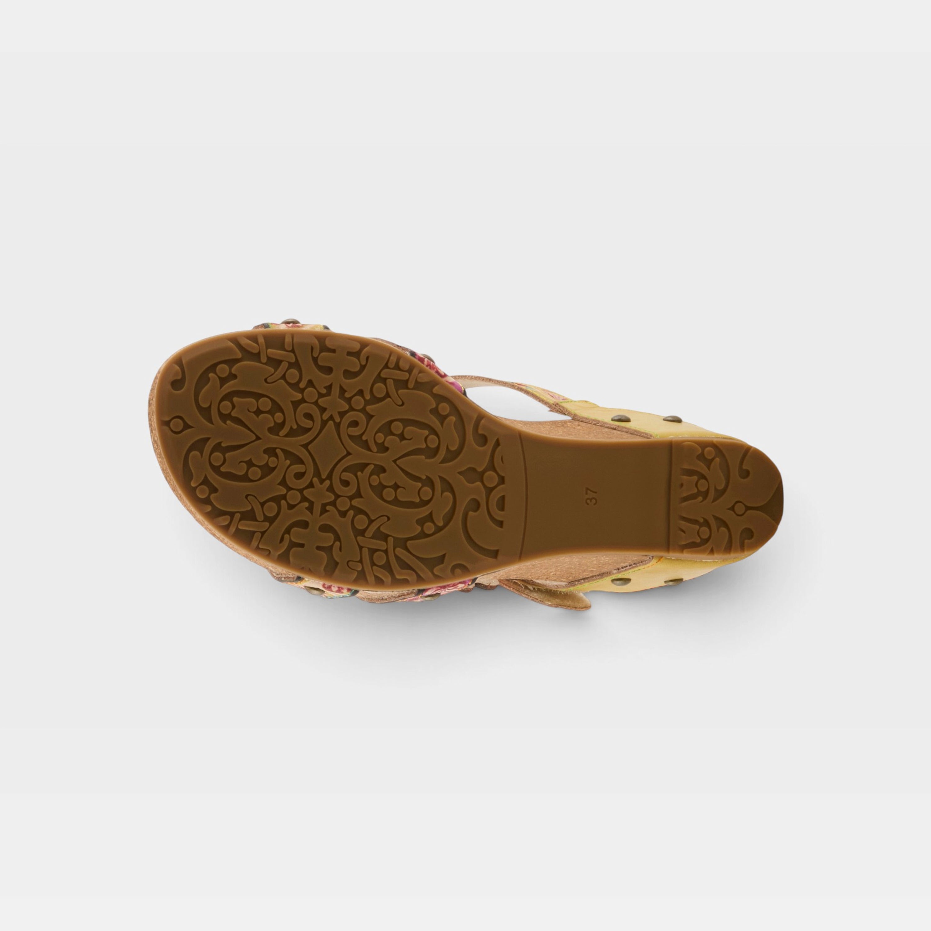 L'Artiste Delight slide sandals in Yellow Multi, outsole view