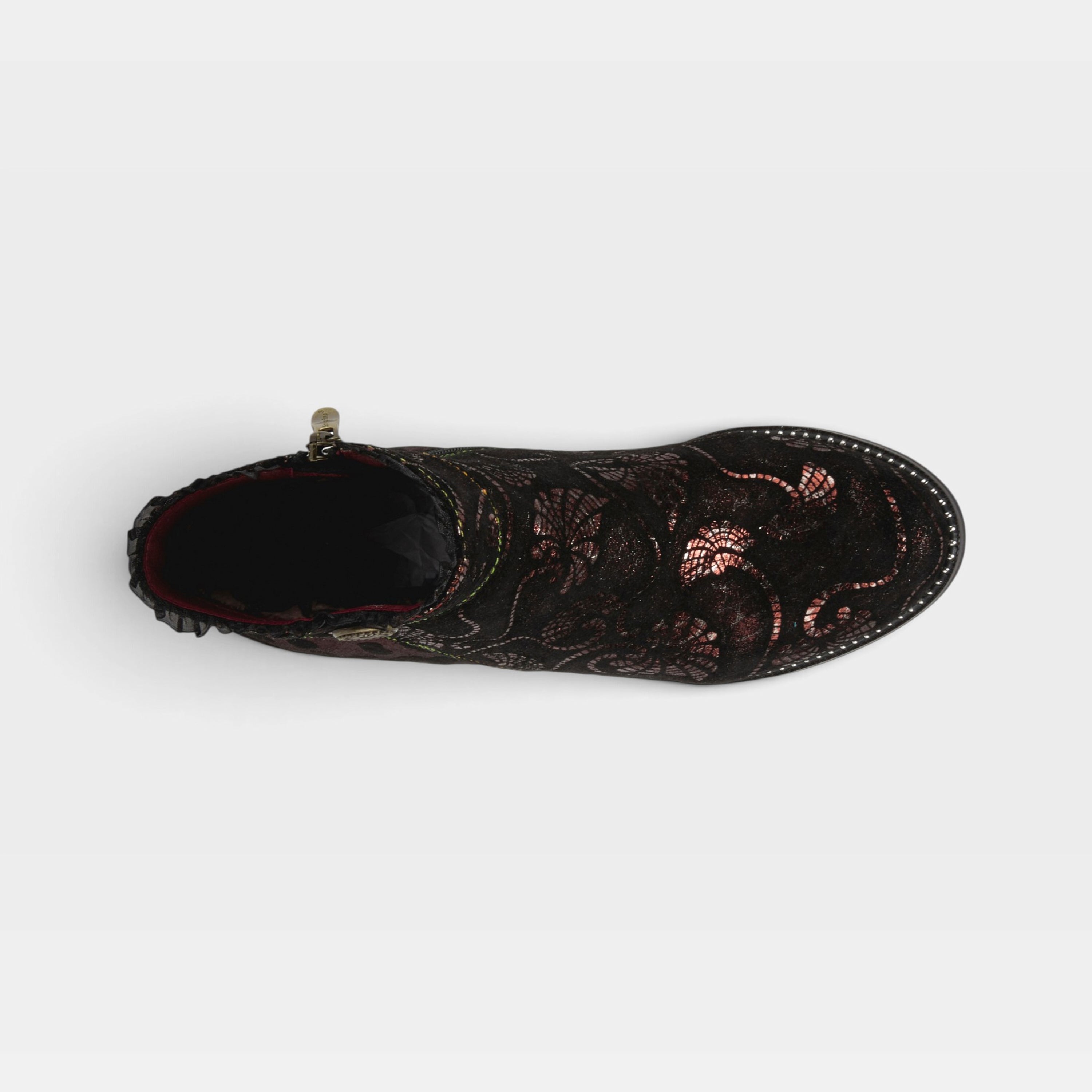 L'Artiste Dessa bootie in Bordeaux Multi, top view