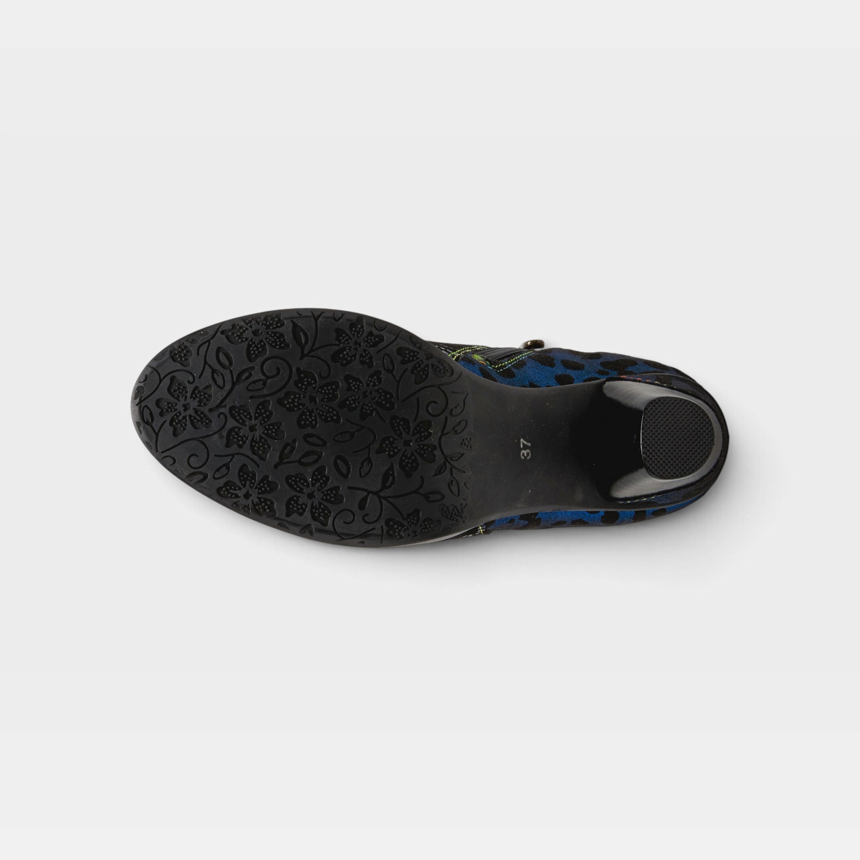 L'Artiste Dessa bootie in Navy Multi, outsole view