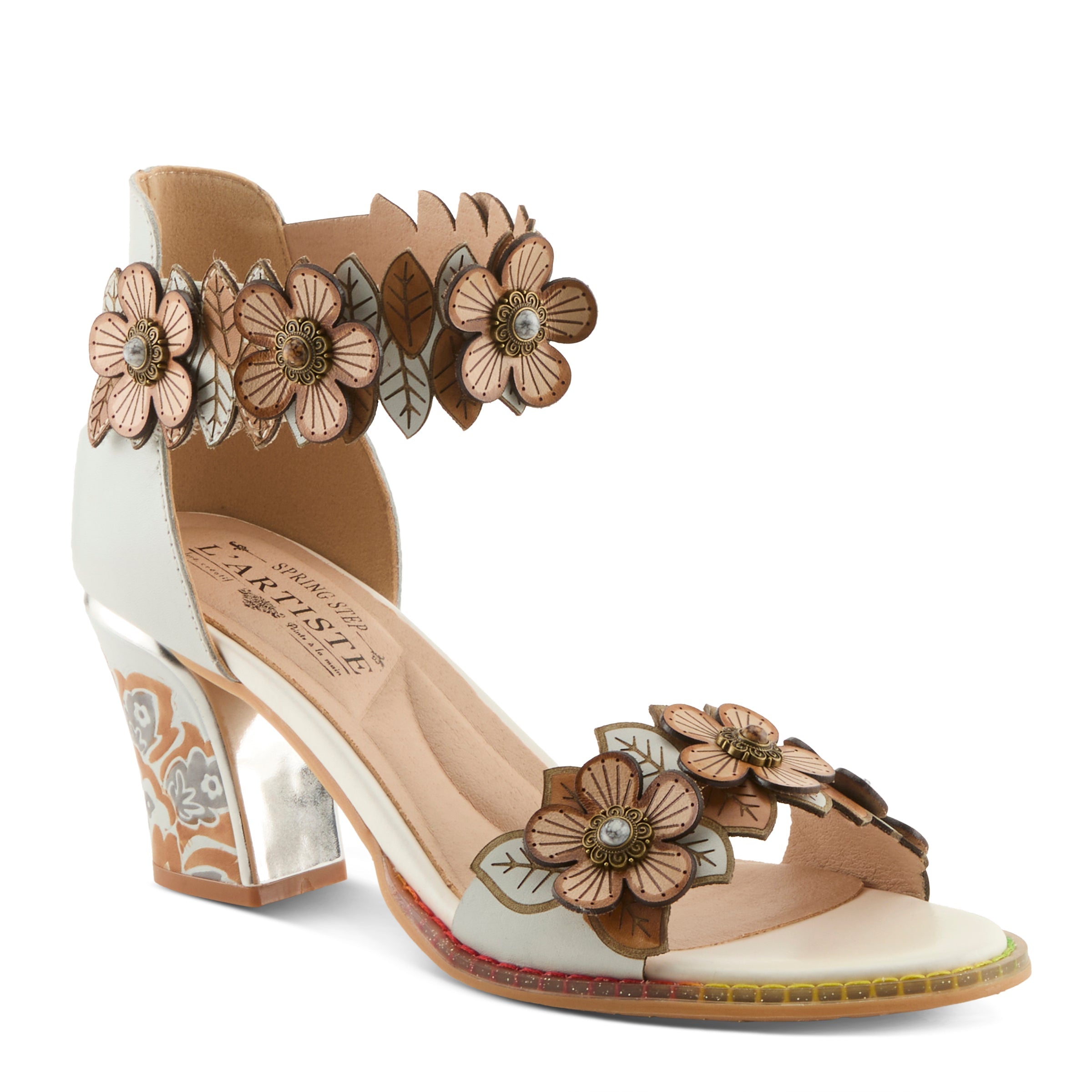 L'Artiste DoubleLove Floral Block Heel Sandals - Spring Step Shoes