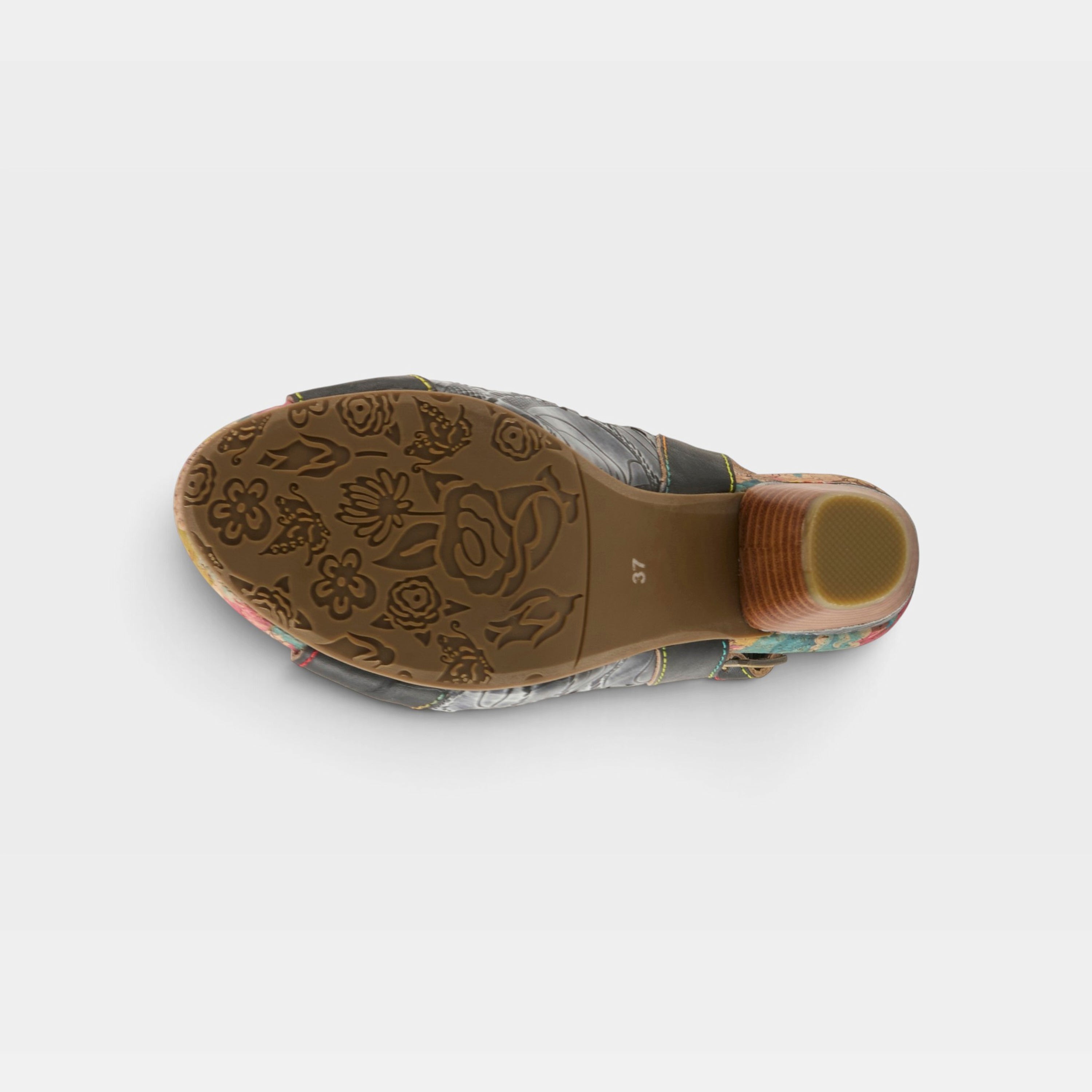 L'Artiste Eclipsing sandals in Black Multi, outsole view