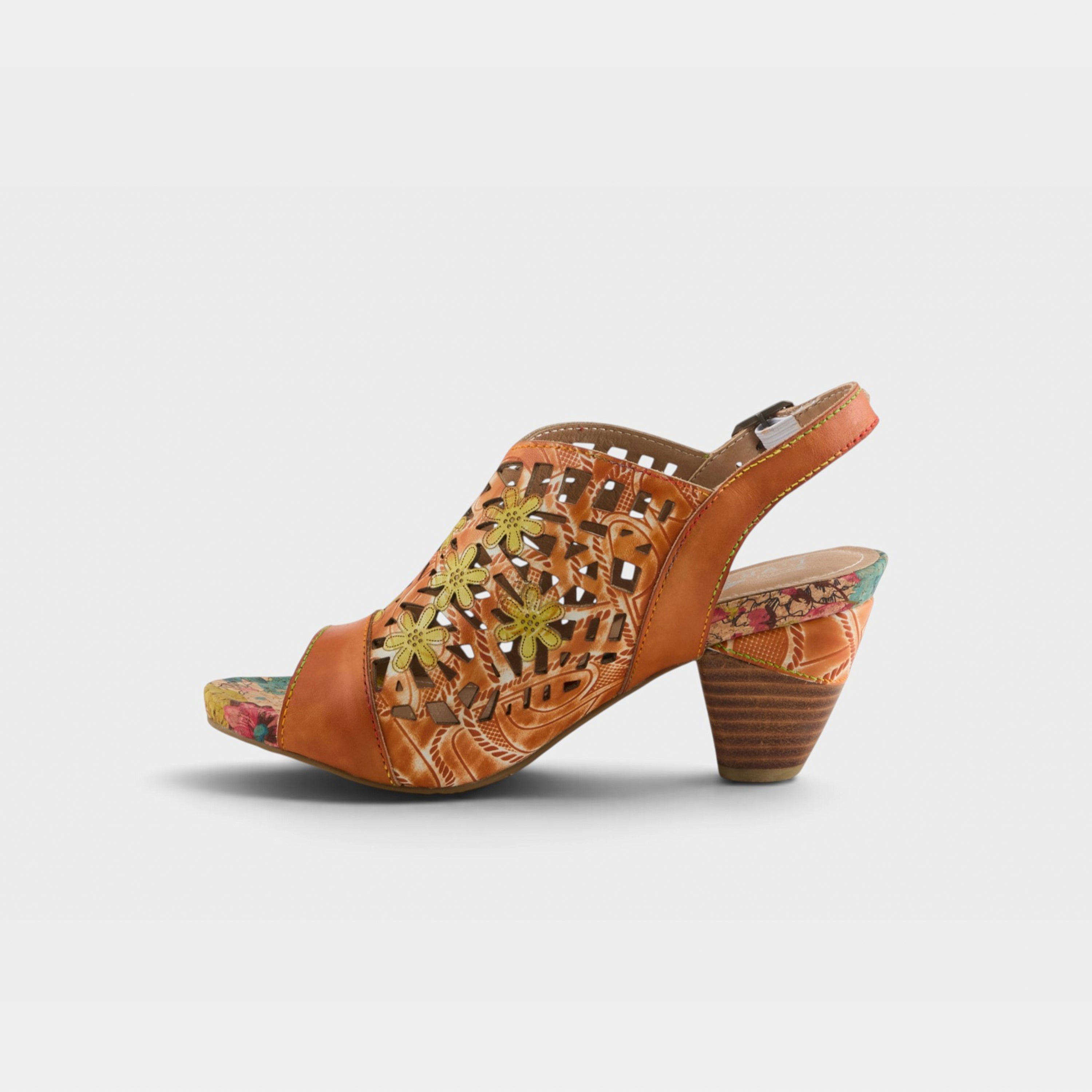 L'Artiste Eclipsing sandals in Orange Multi, side view