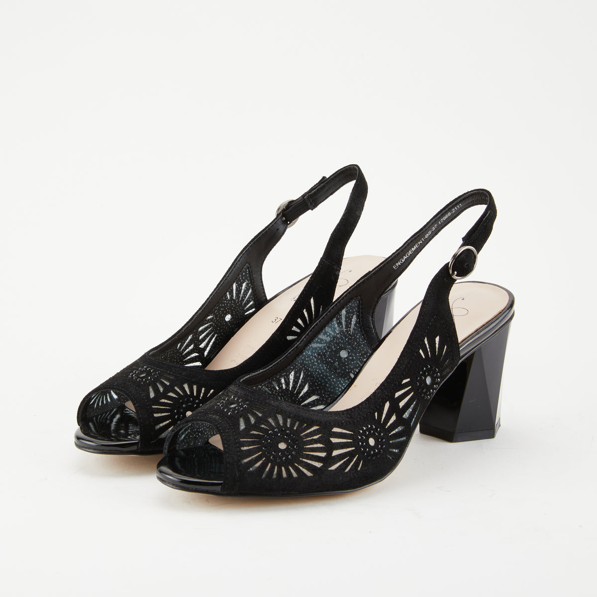 Azura Engagement Slingback women's sandal in black suede with leather upper and buckle detail