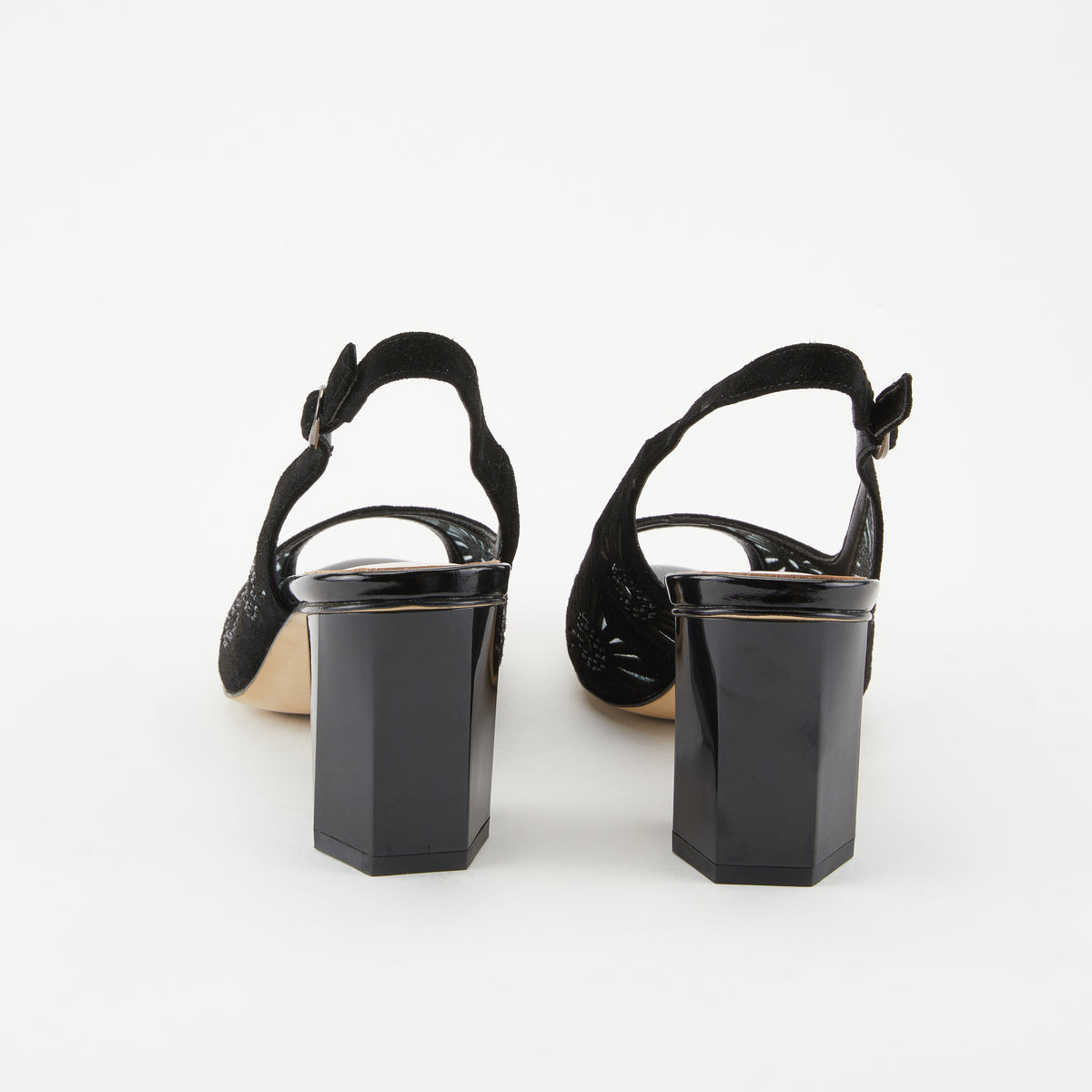 Azura Engagement Slingback women's sandal in black suede with leather upper and buckle detail