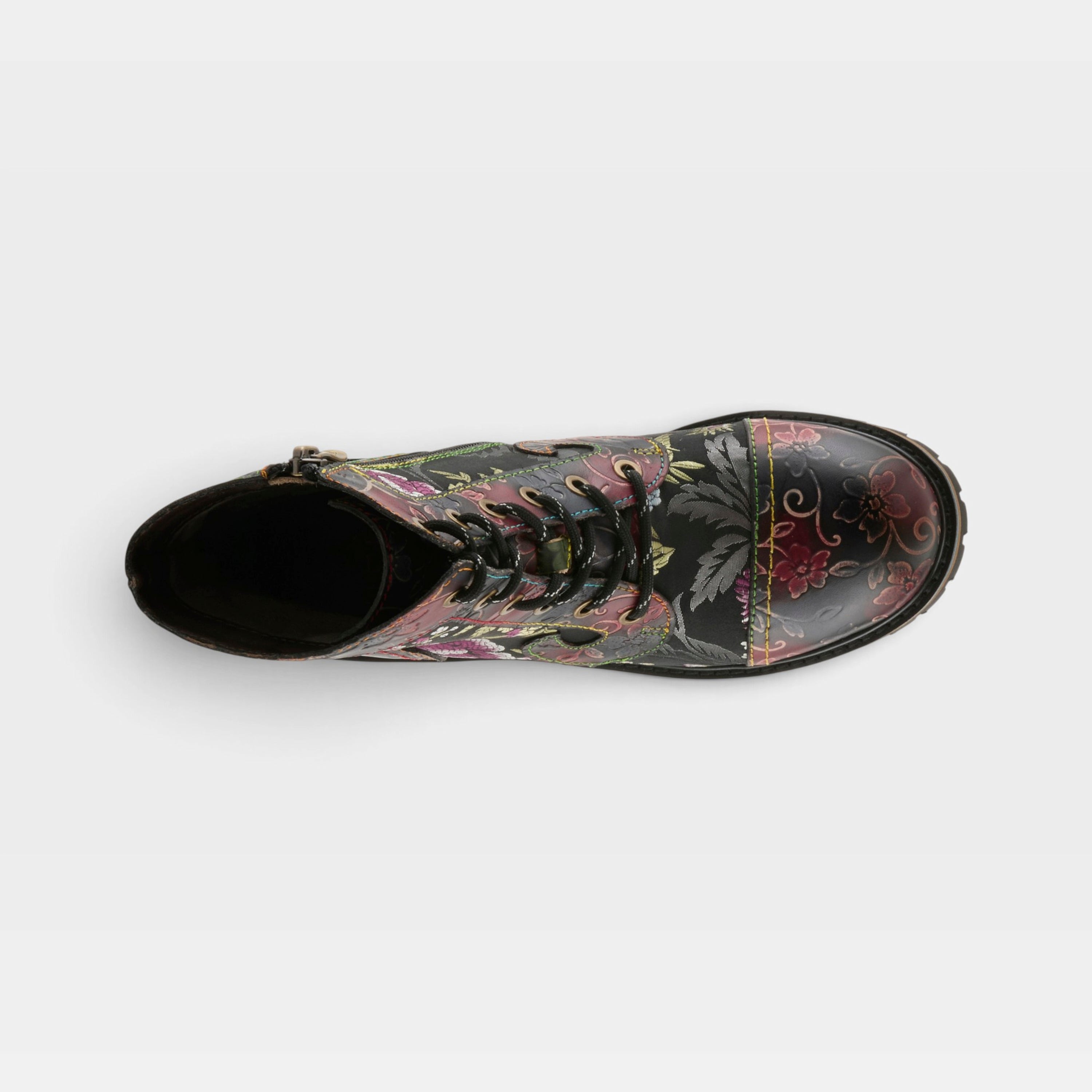 L'Artiste Fantastic booties in Black Multi, top view