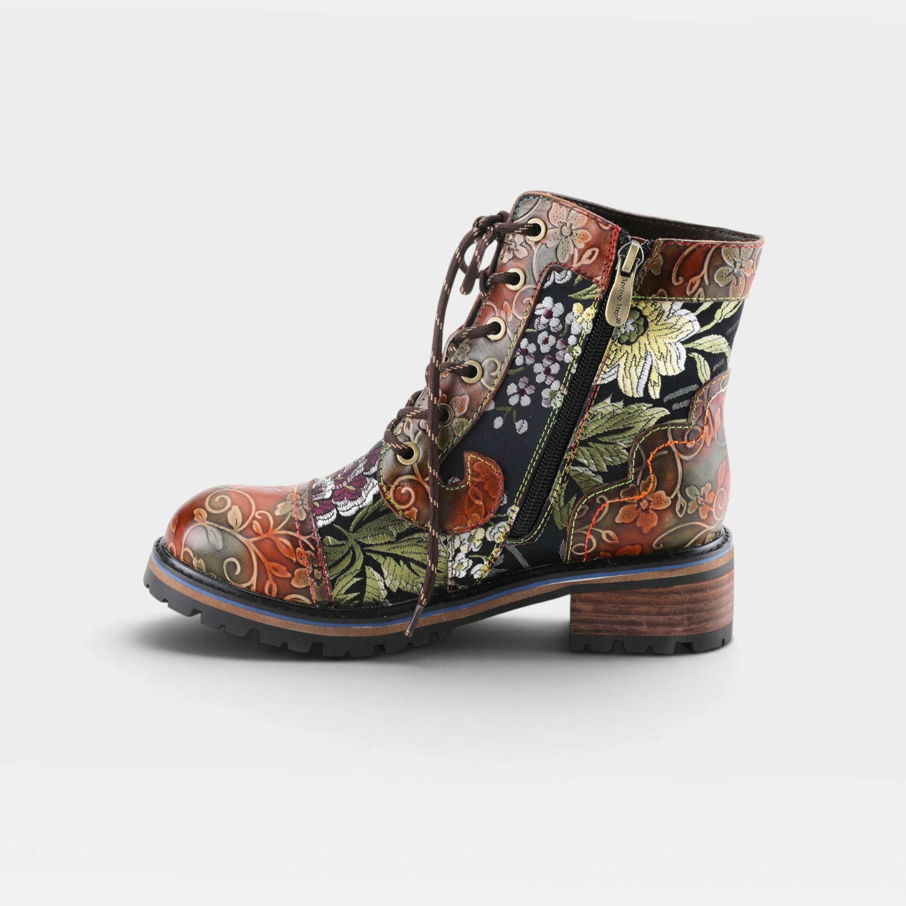 L'Artiste Fantastic booties in Brown Multi, side view