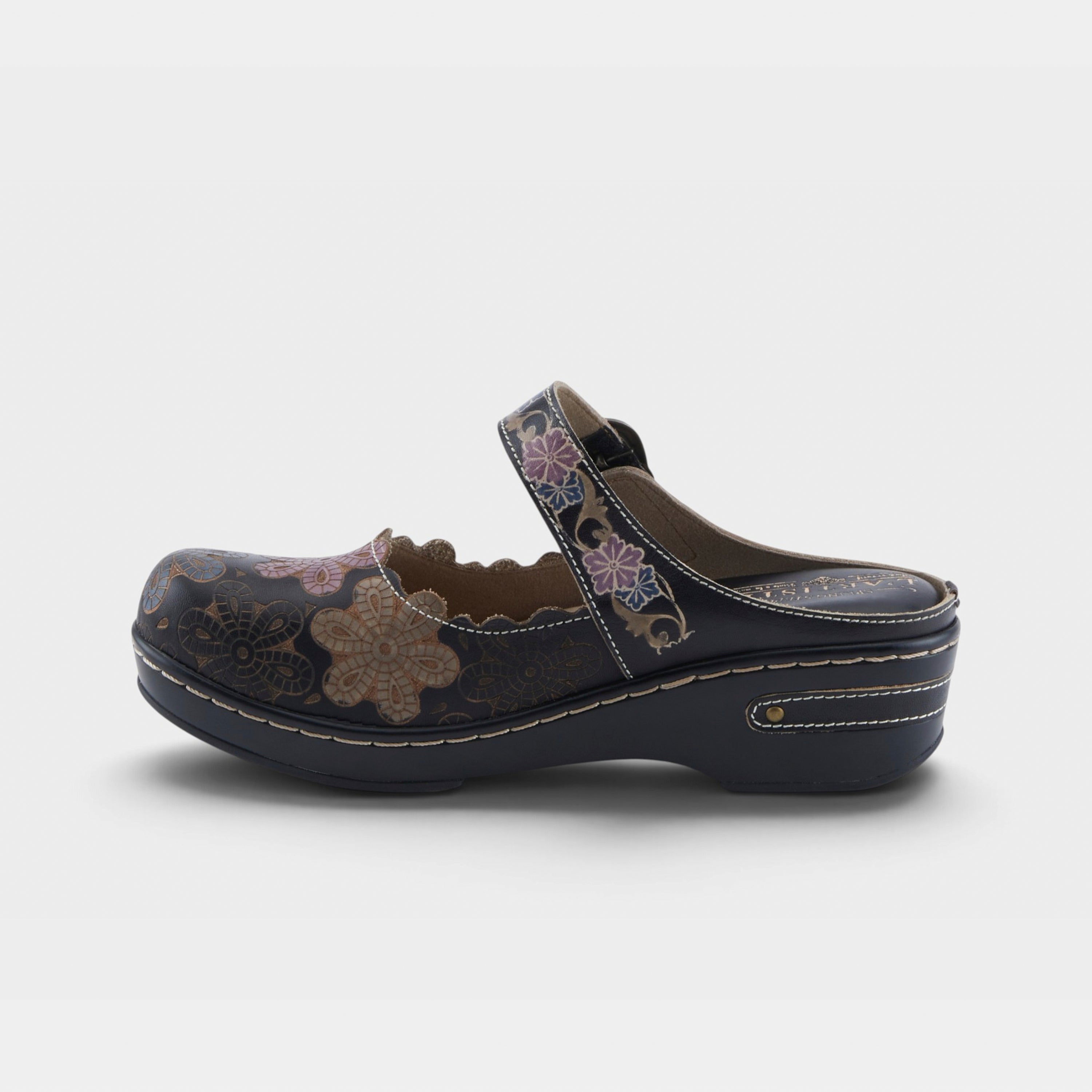 L'Artiste Flochino clogs in Black Multi, side view