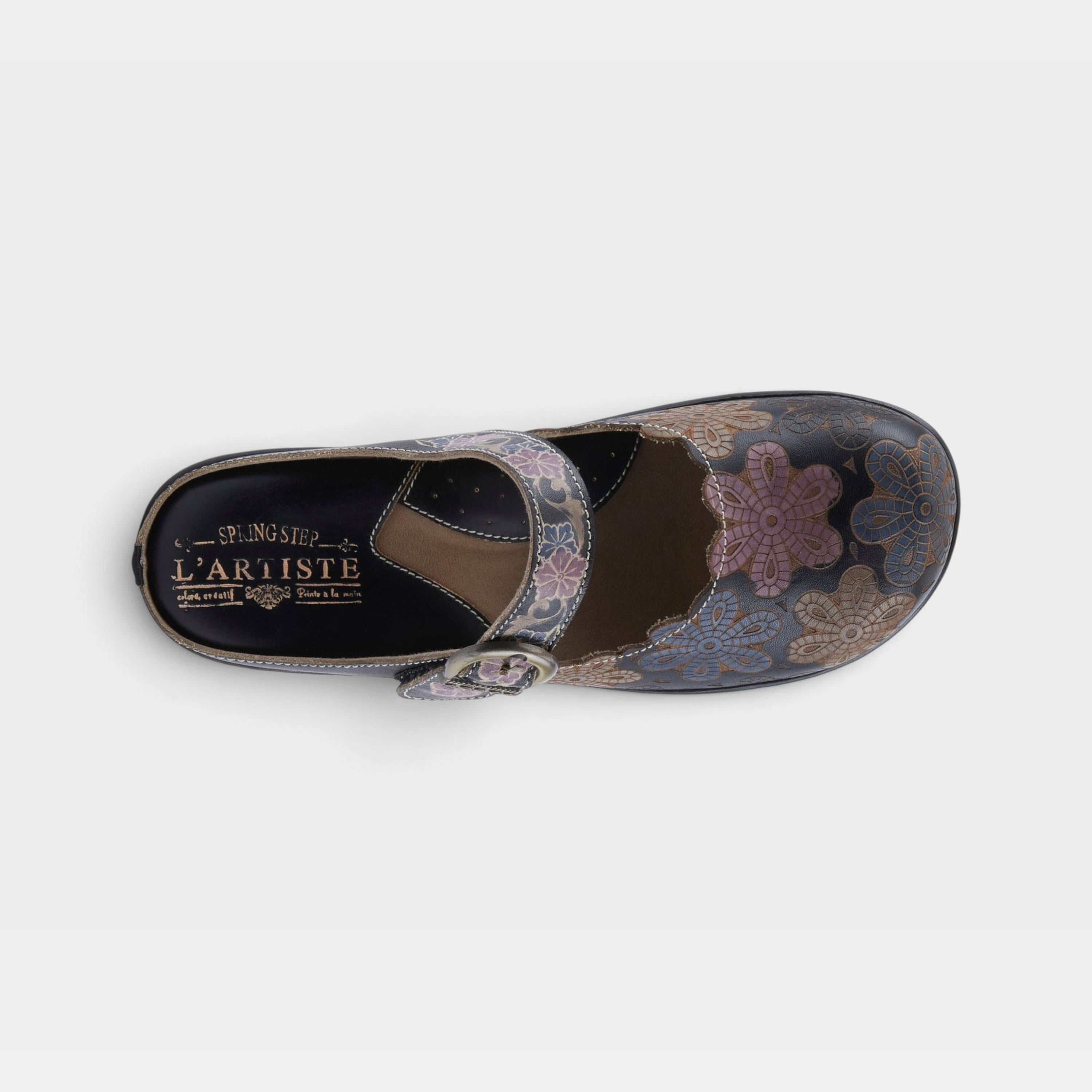 L'Artiste Flochino clogs in Black Multi, top view