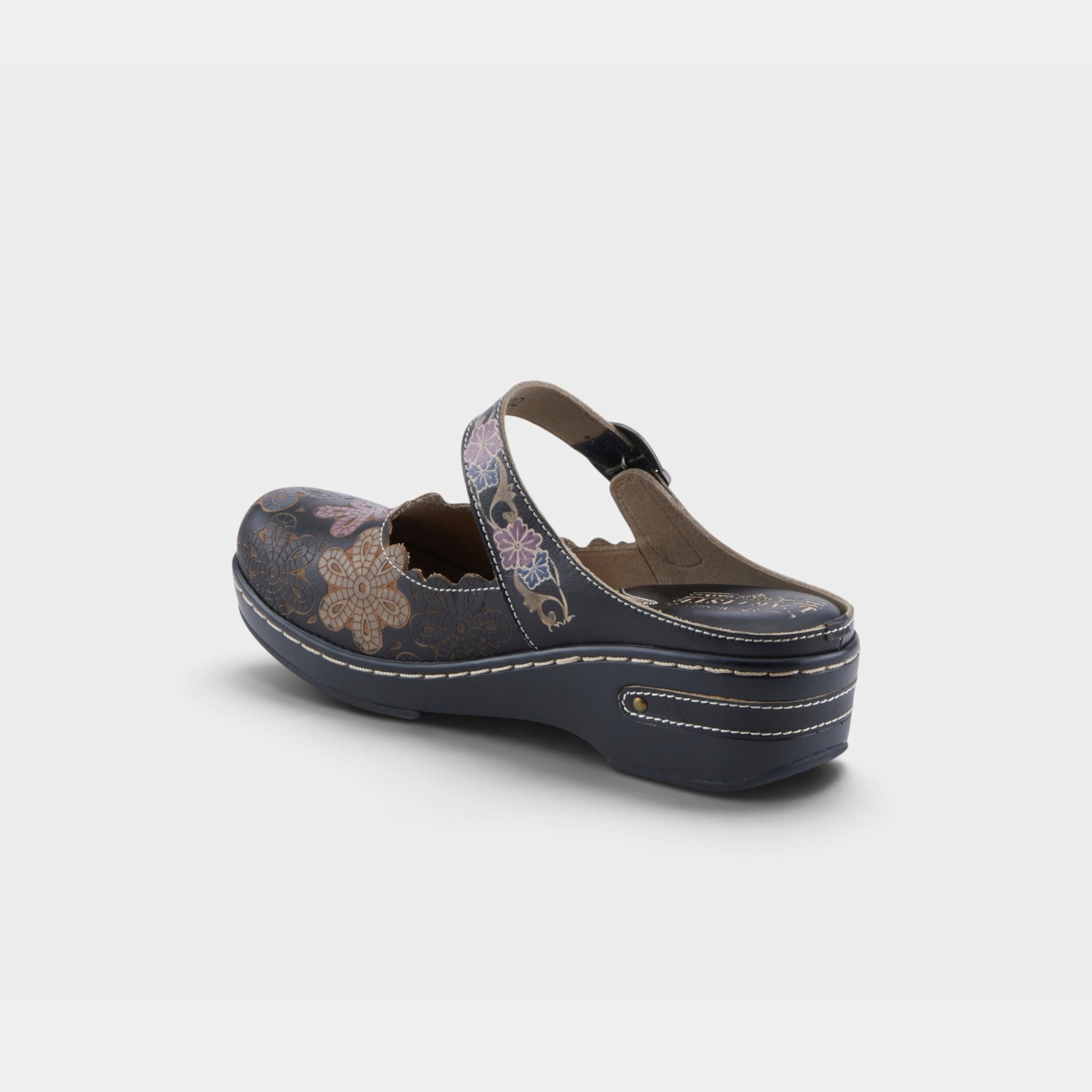 L'Artiste Flochino clogs in Black Multi, alternate angle view