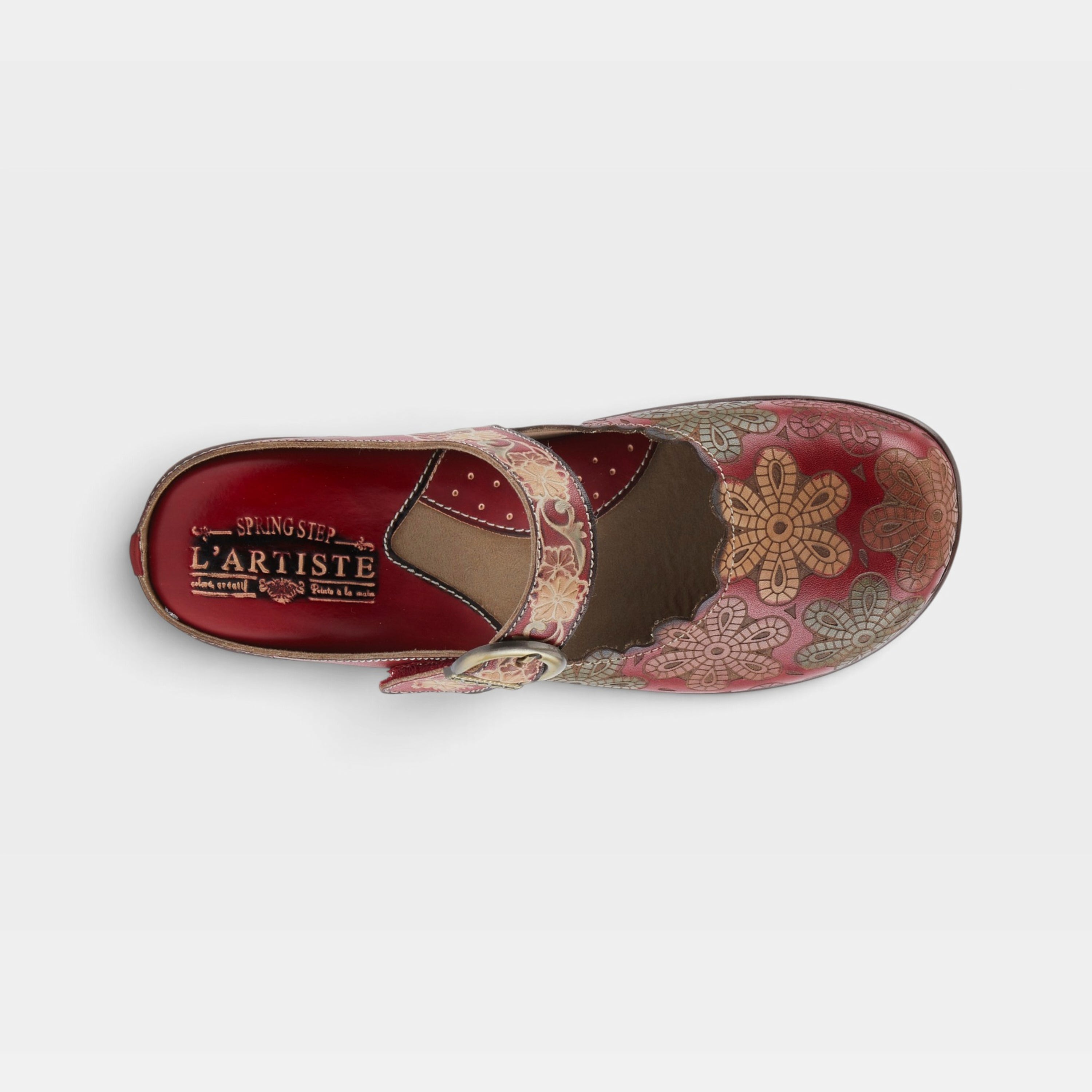 L'Artiste Flochino clogs in Red Multi, top view