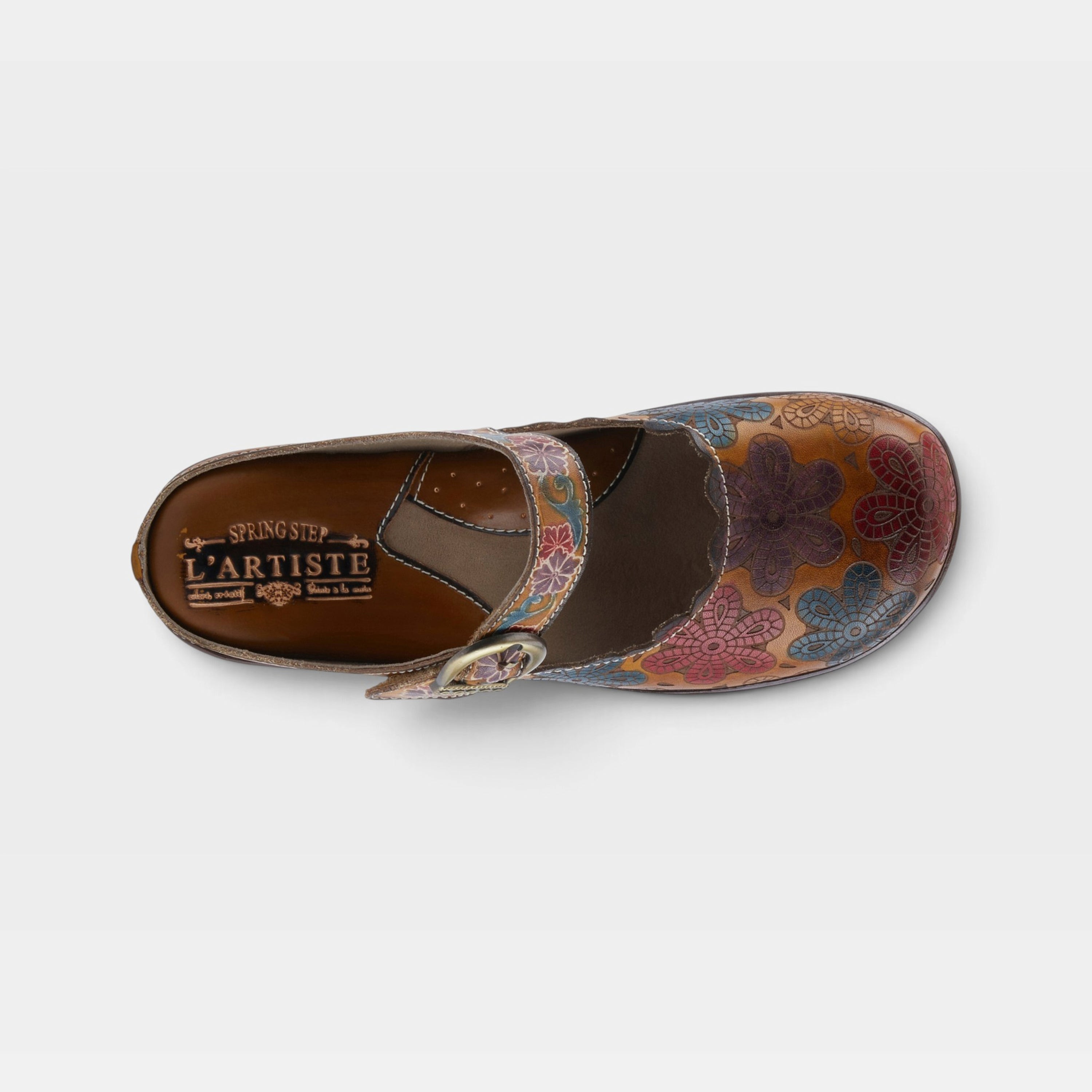 L'Artiste Flochino clogs in Tan Multi, top view