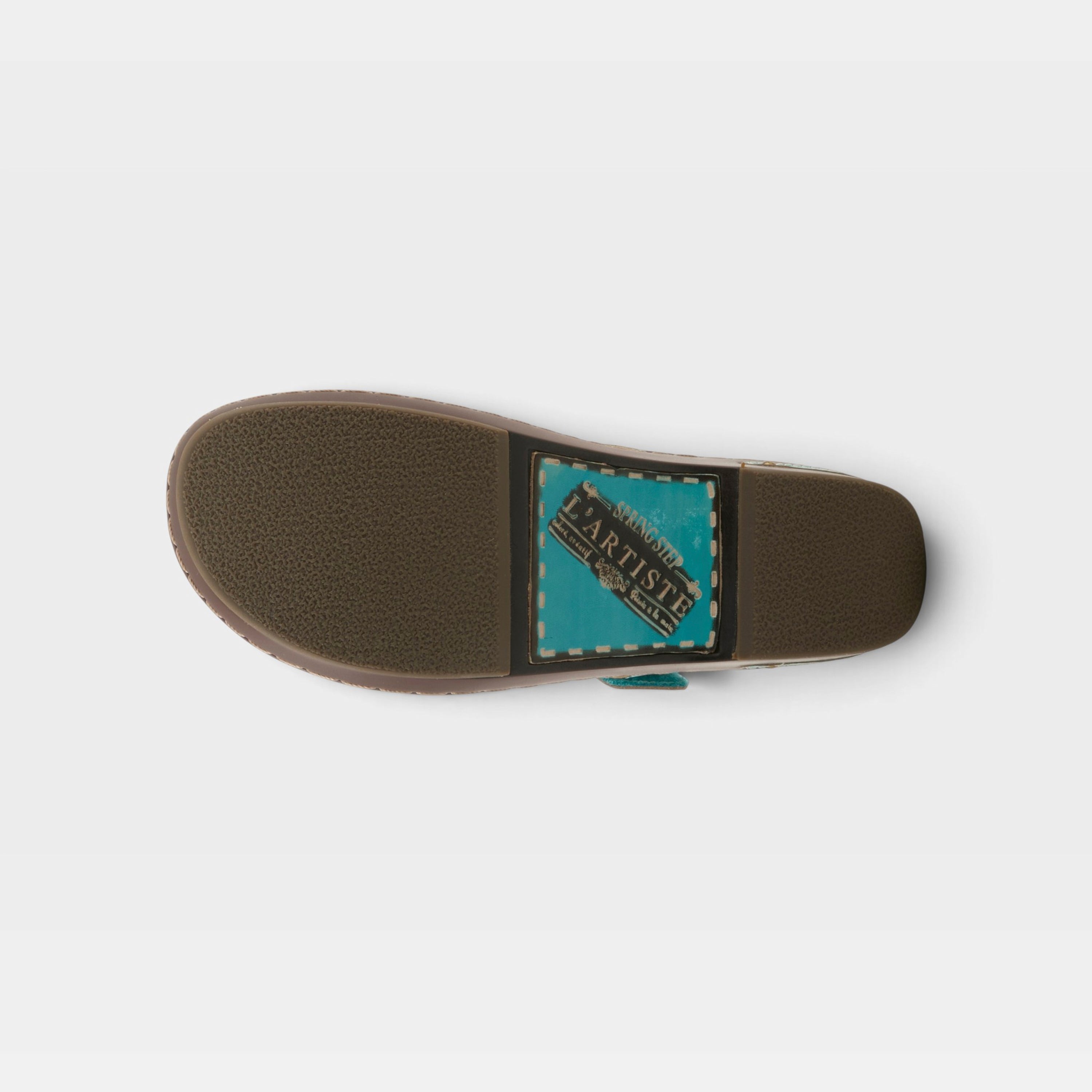 L'Artiste Flochino clogs in Turquoise Multi, outsole view