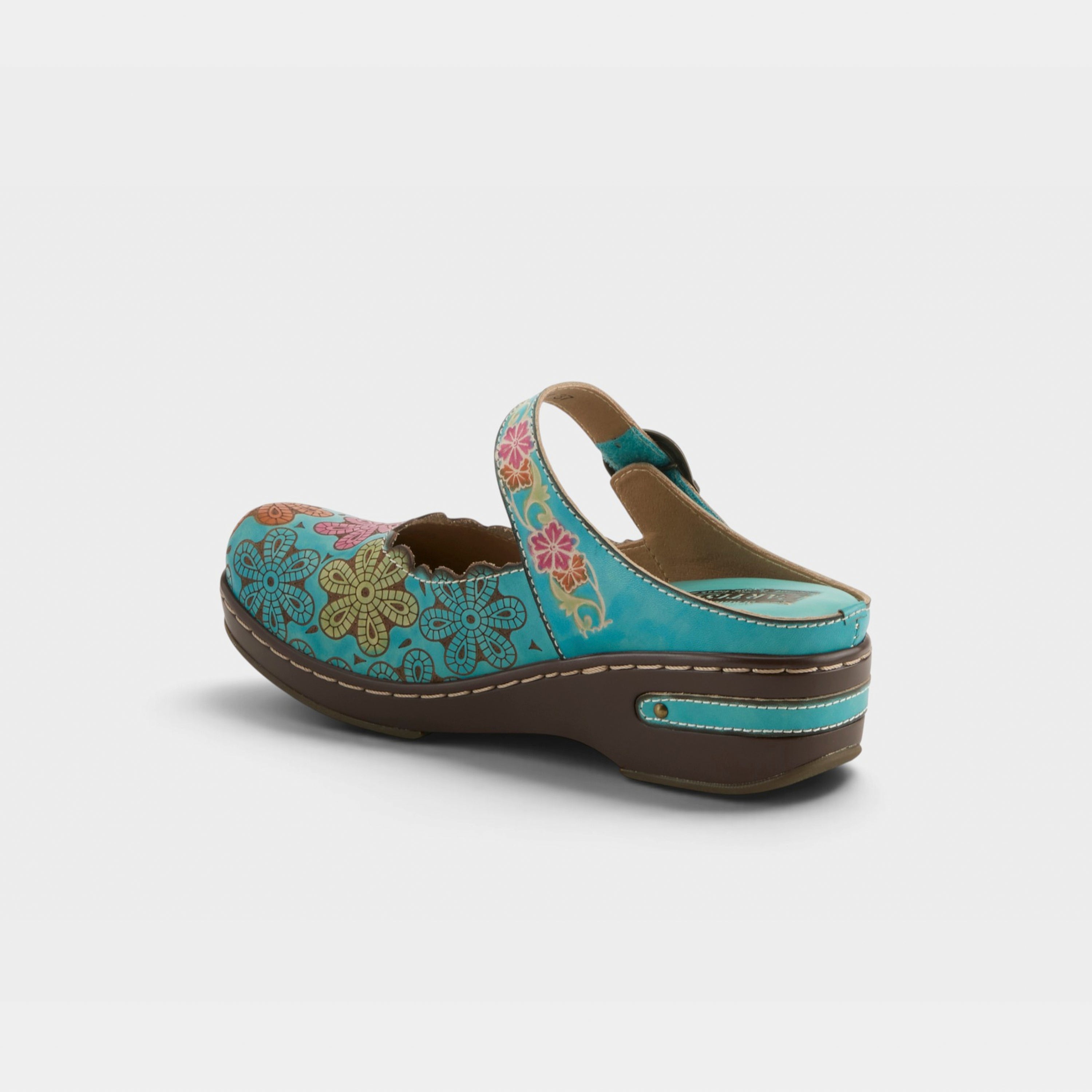 L'Artiste Flochino clogs in Turquoise Multi, alternate angle view