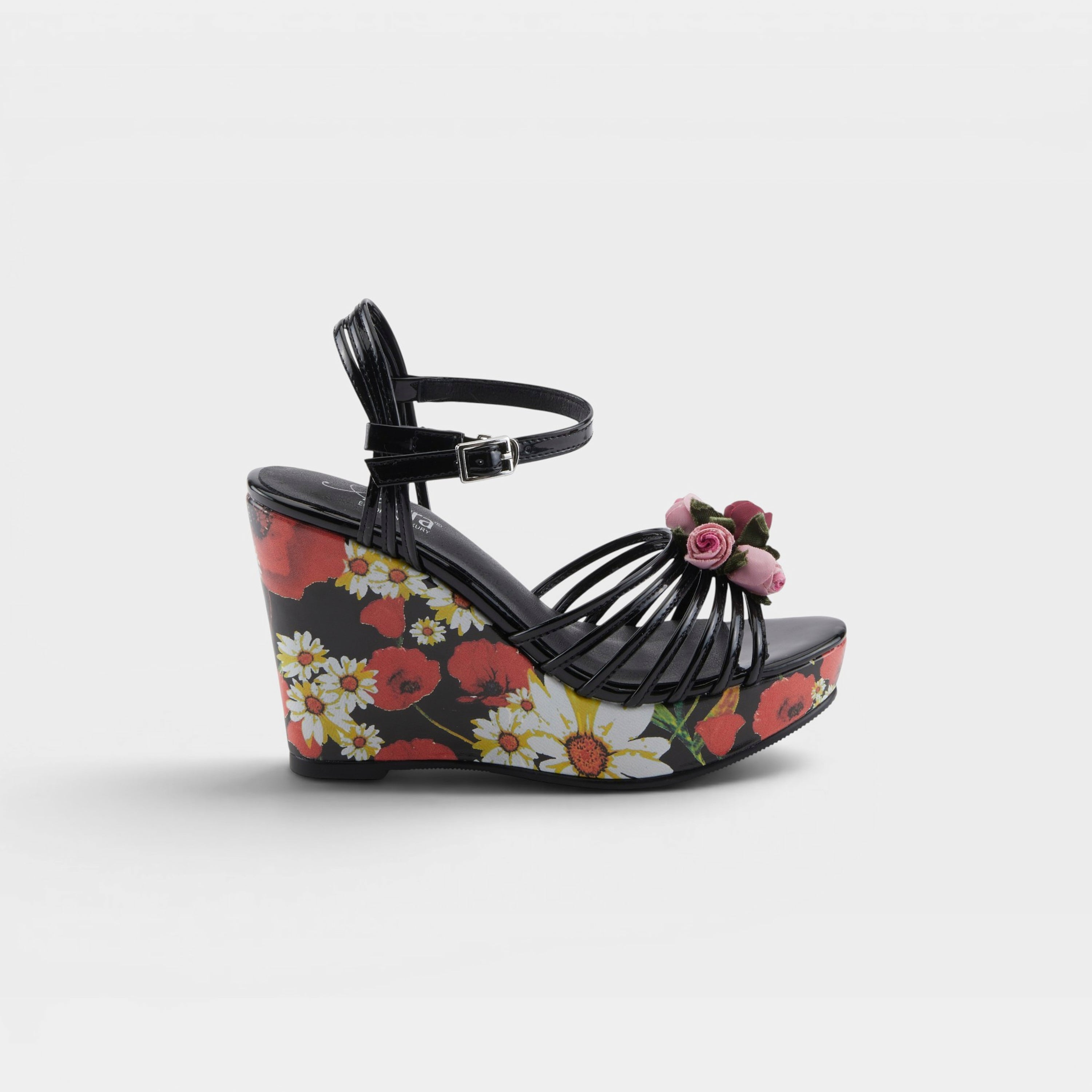 Azura Florarose Black Patent Sandal