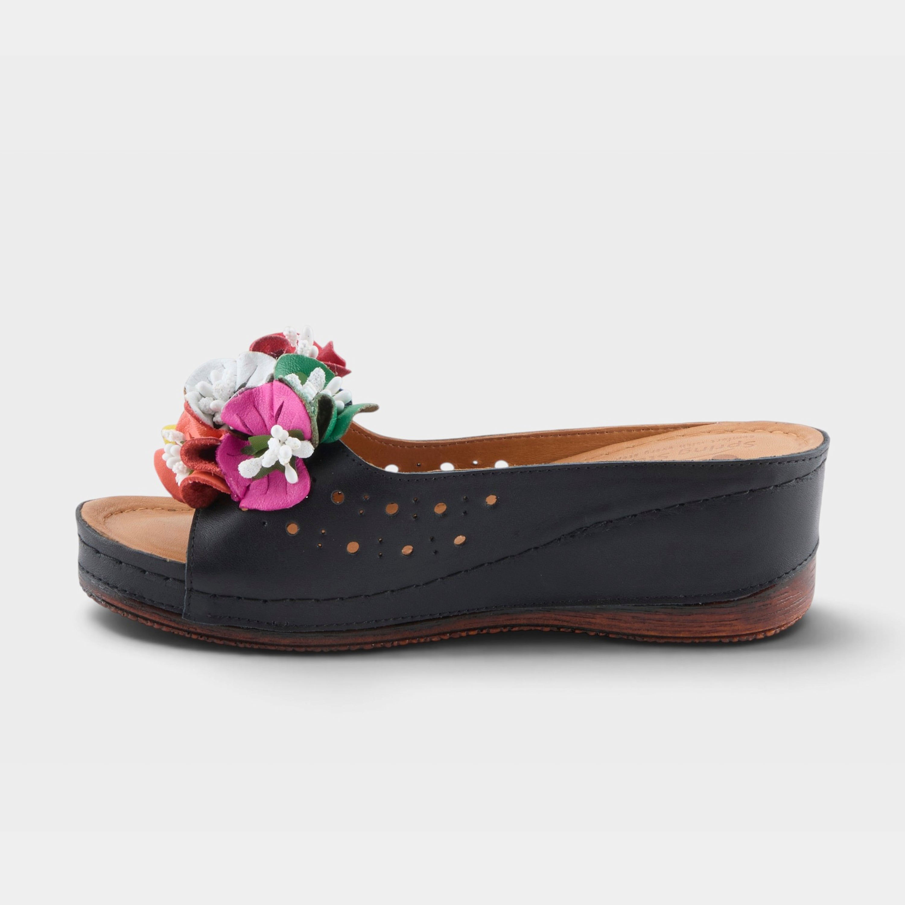 Spring Step Flowerchild Black Slide Sandal