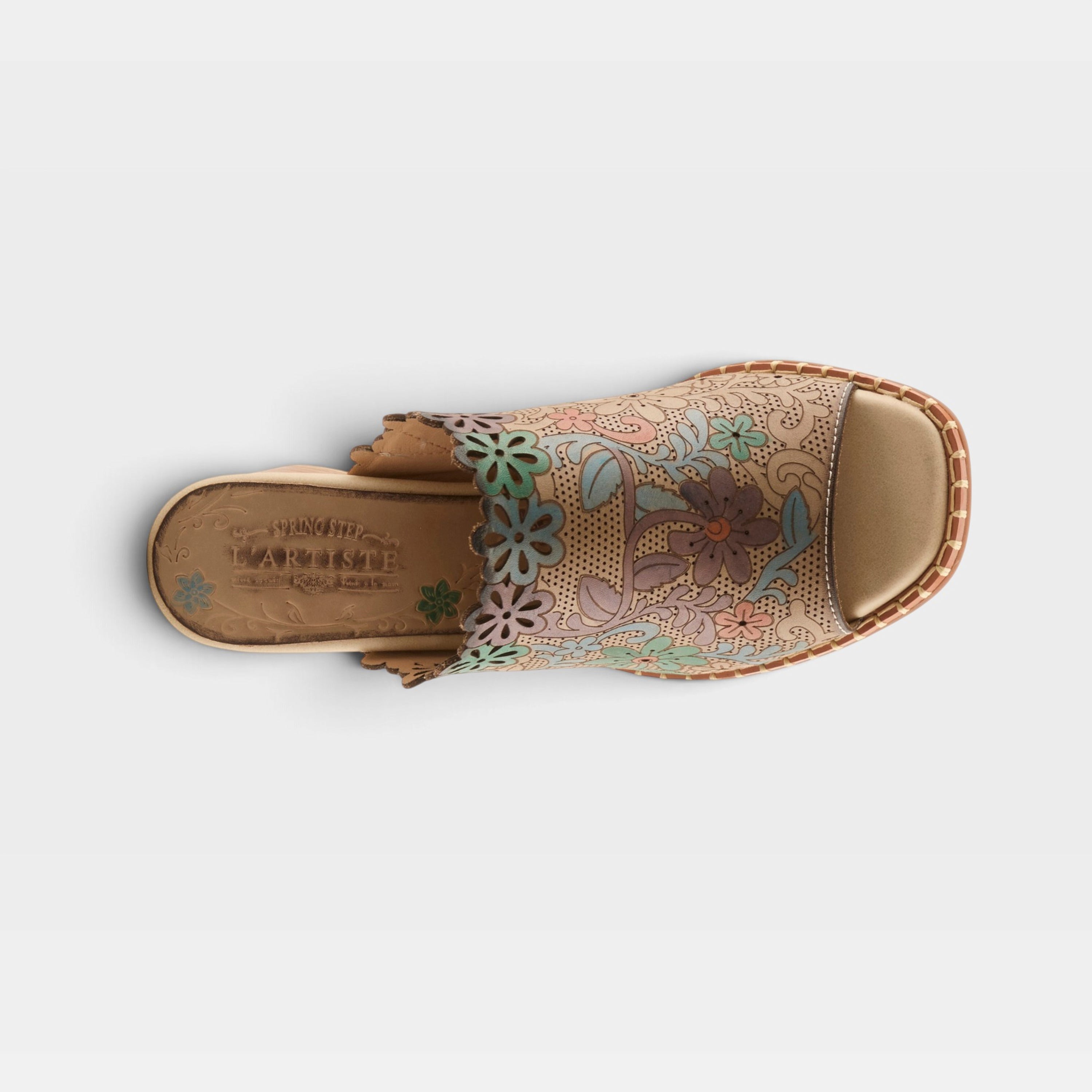 L'Artiste Foxxila sandals in Beige Multi, top view