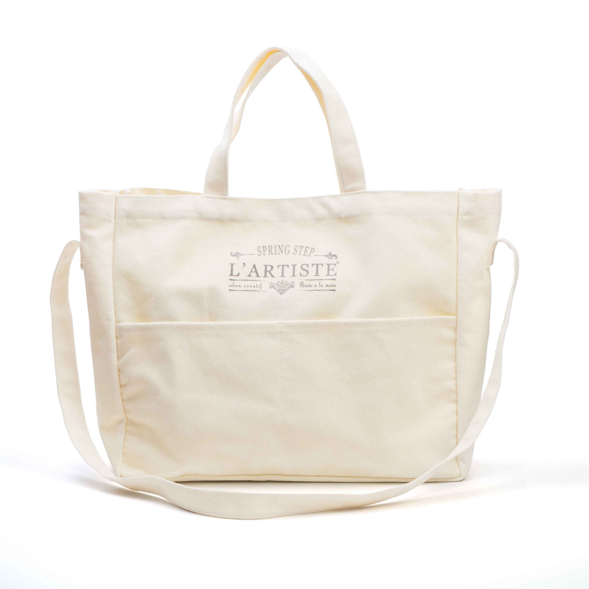 L'Artiste L'ARTISTE CANVAS BRANDED TOTE BAG shoe in natural with handcrafted leather design