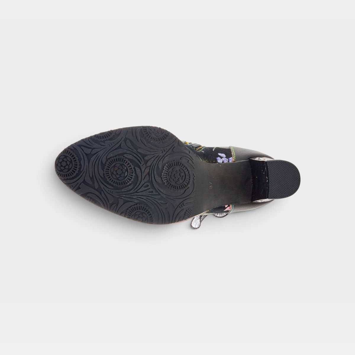 L'Artiste Gaga mid-calf boots in Black Multi, outsole view