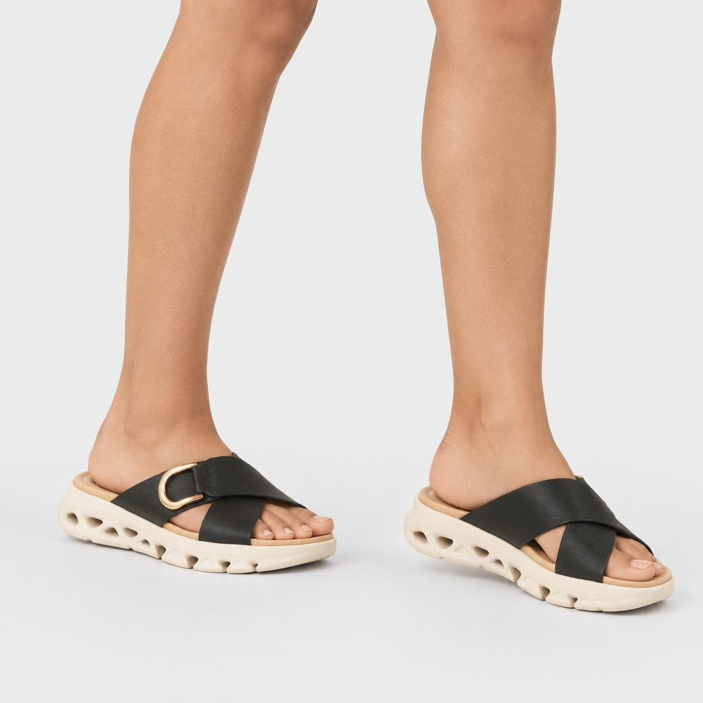 Flexus Gaige Black Sandal - on-foot view