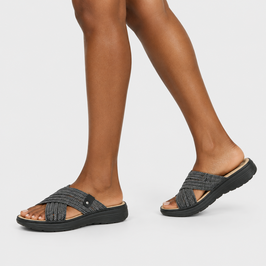 Flexus Gaspie Black Sandal - on-foot view