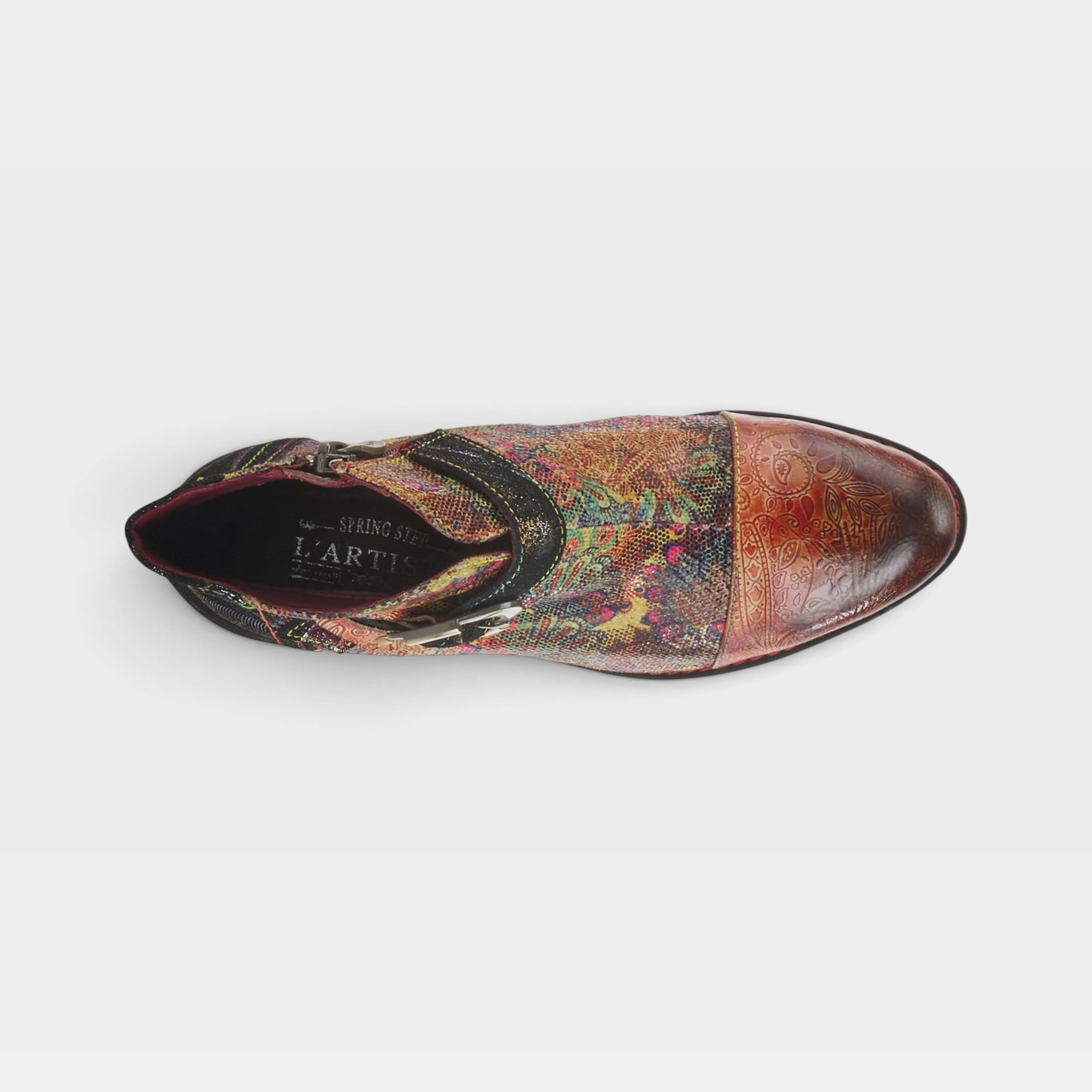 L'Artiste Georgiana-Scope boots in Camel Multi, top view