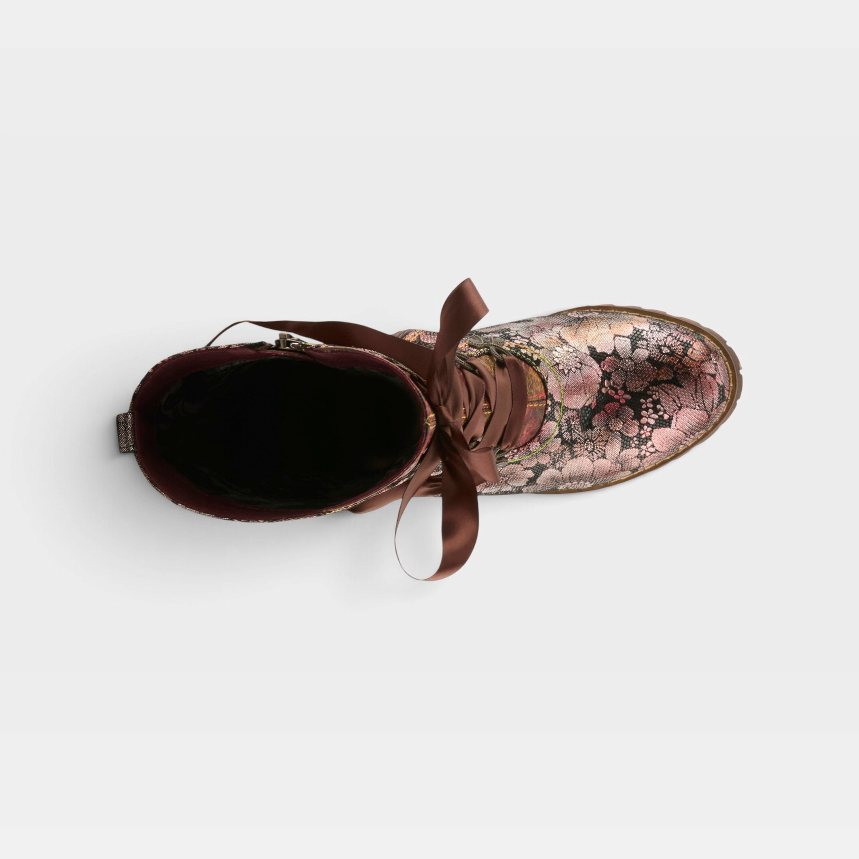 L'Artiste Girlygo booties in Brown Multi, top view