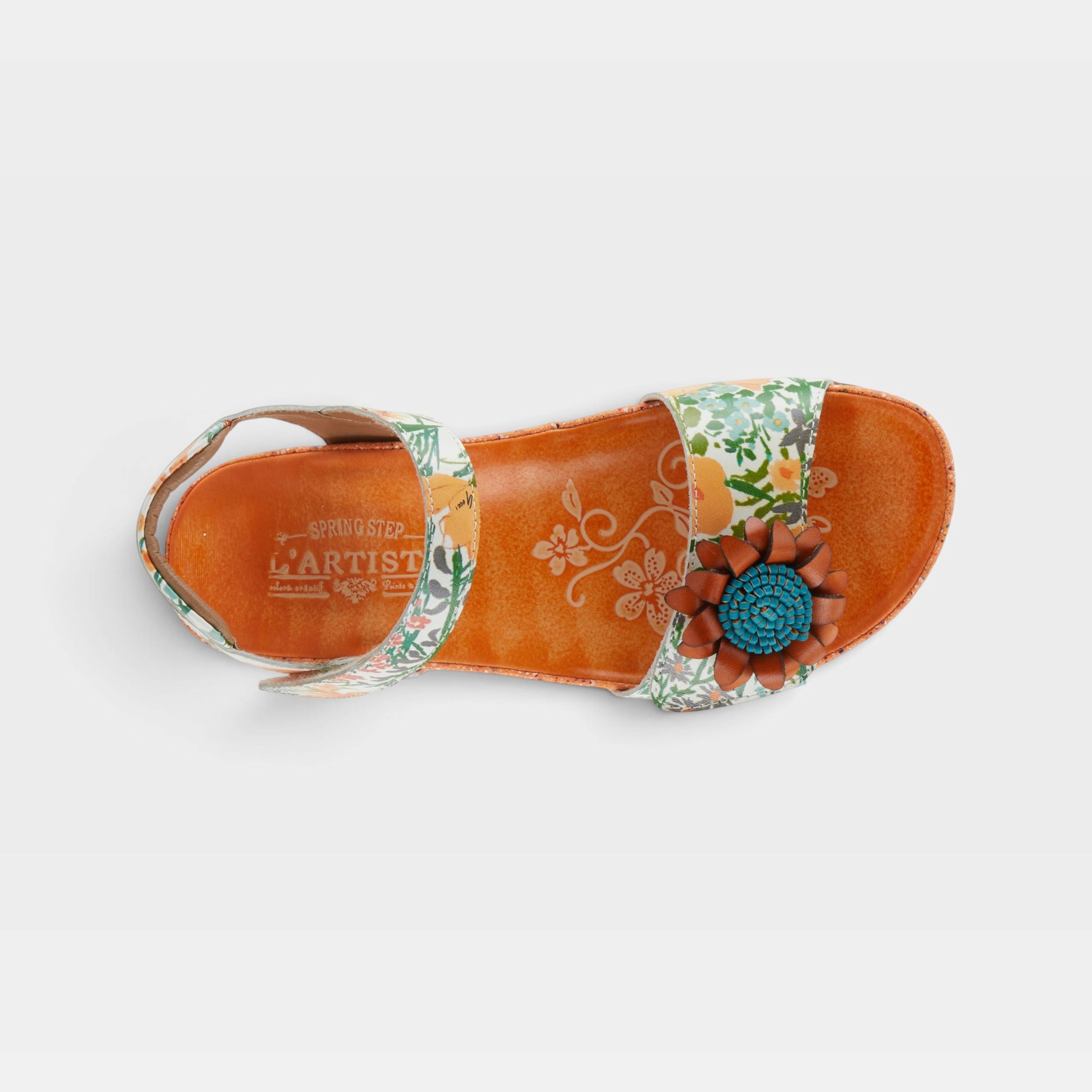 L'Artiste Gladystee sandals in Orange Multi, top view