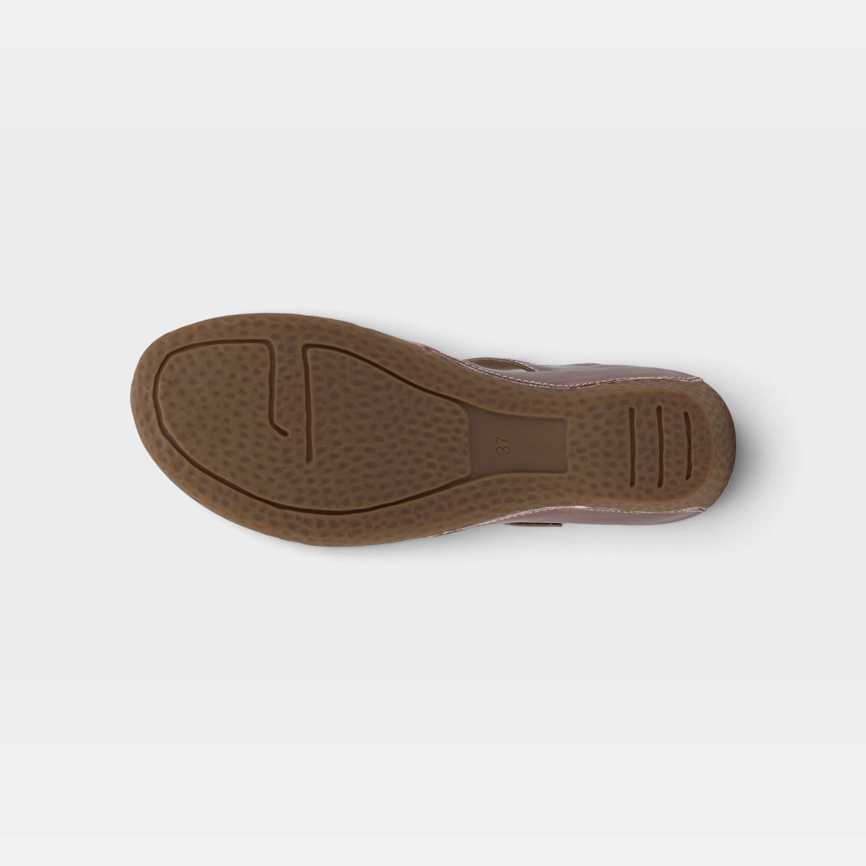 L'Artiste Gloss Mary Jane shoes in Chocolate Brown, outsole view