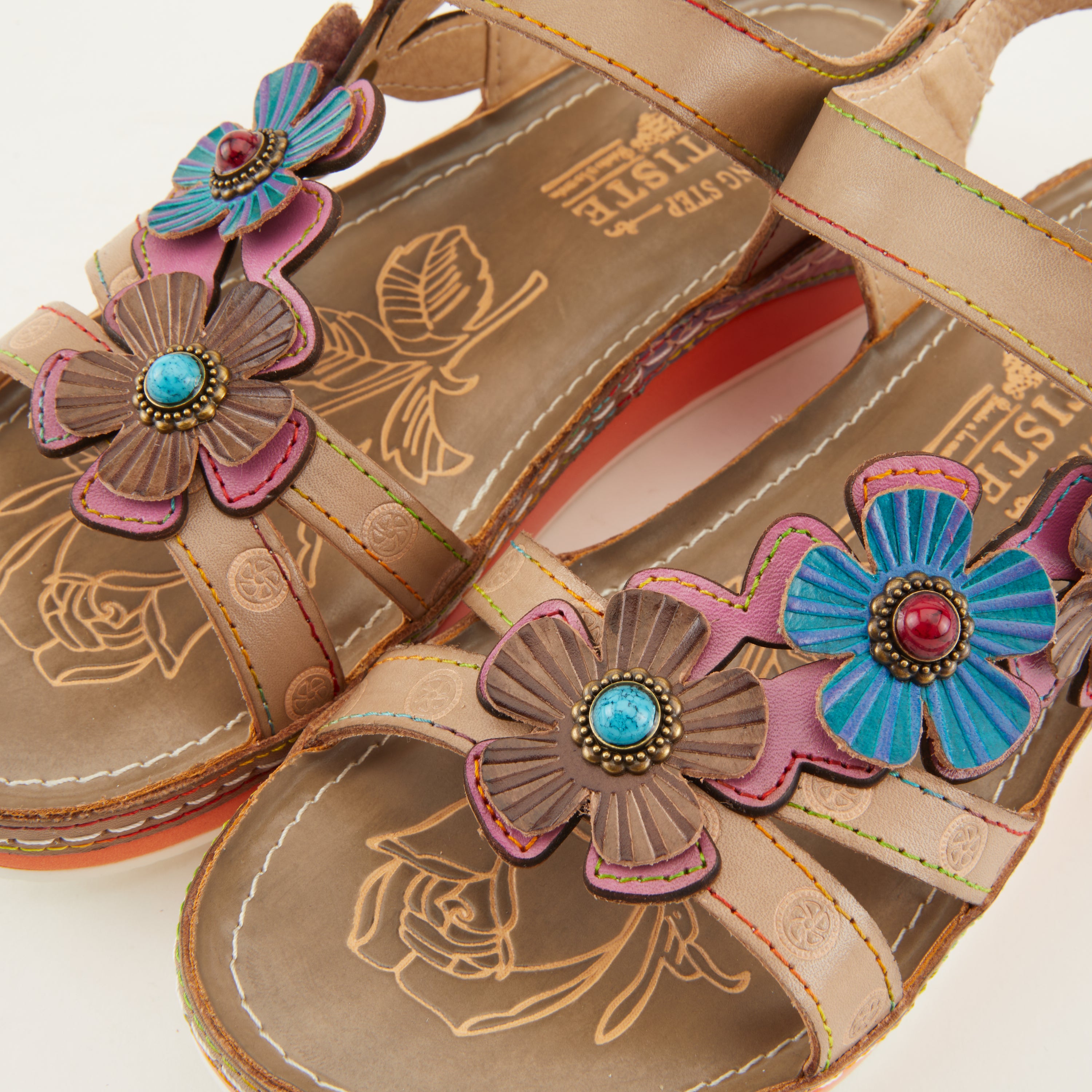L'Artiste L'ARTISTE GOODIE ANKLE STRAP SANDAL sandal in red with handcrafted leather design