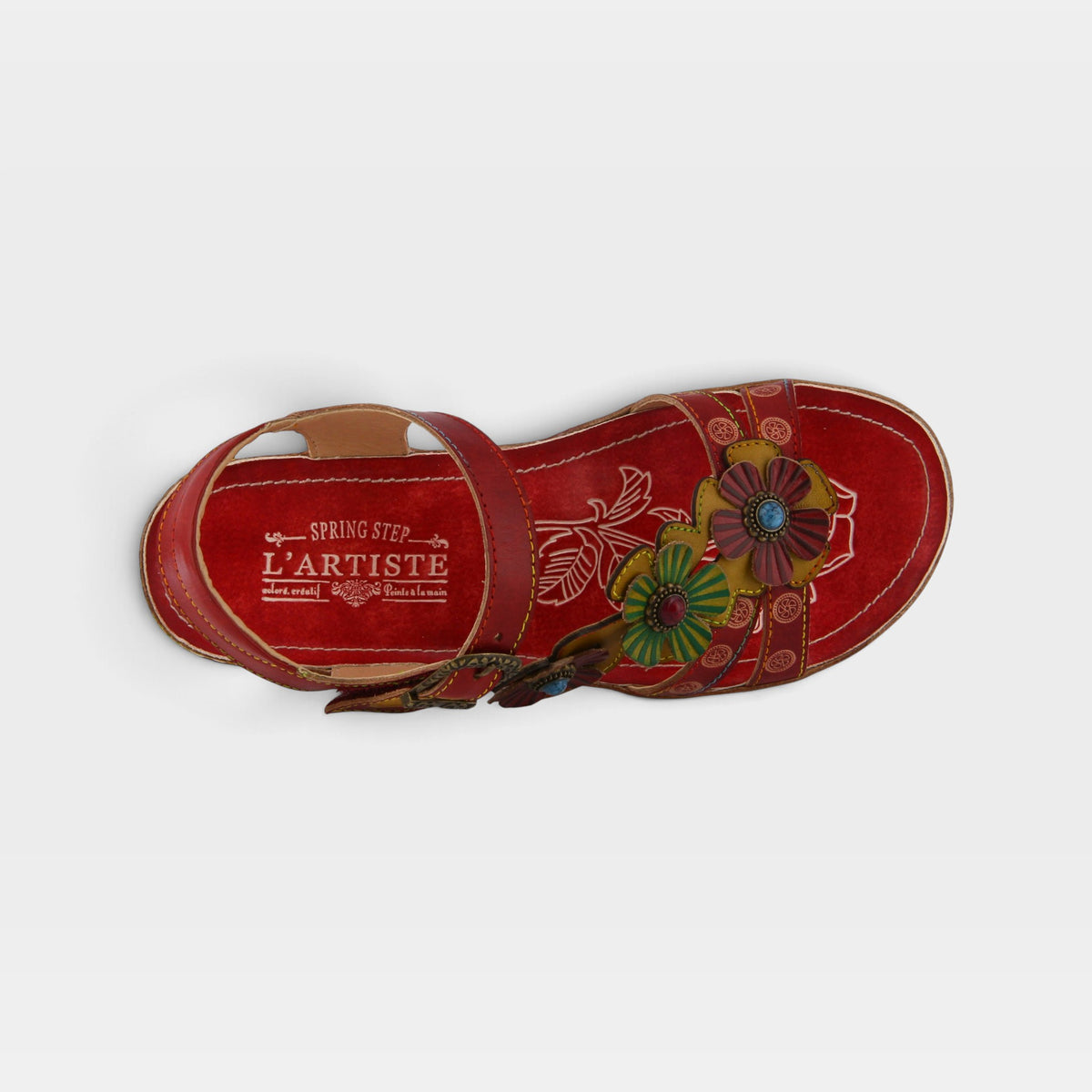L'Artiste Goodie ankle strap sandal in Red, top view