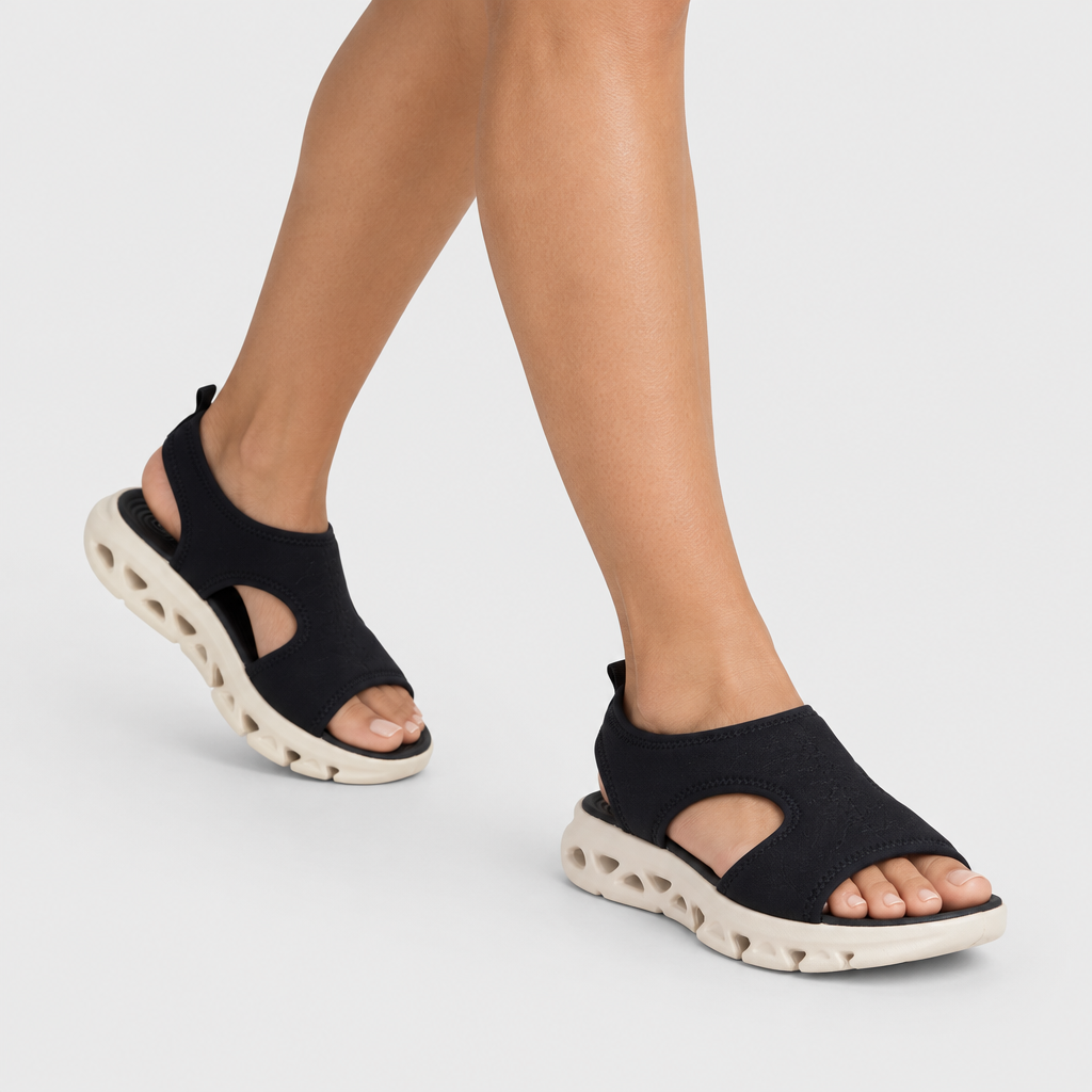 Flexus Guzman Black Sandal - on-foot view
