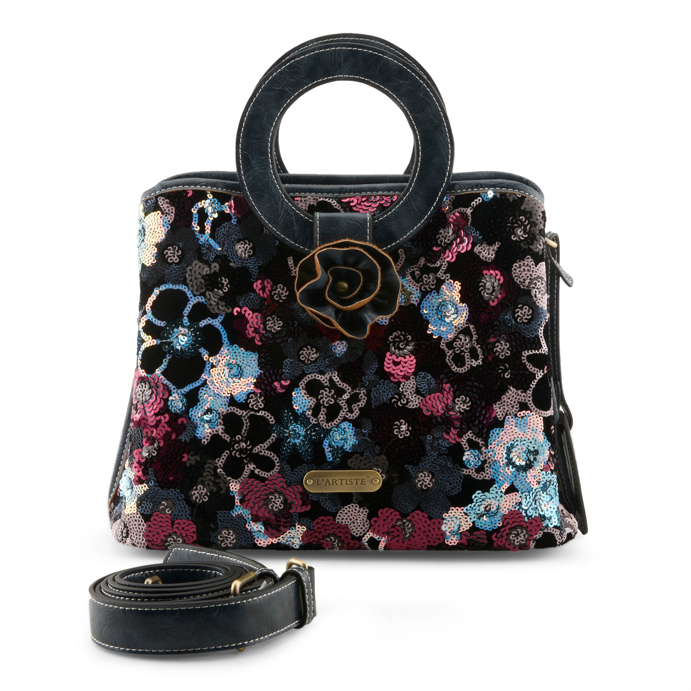 L'Artiste L'ARTISTE HB-SHIMMY HANDBAG shoe in blue multi with handcrafted leather design