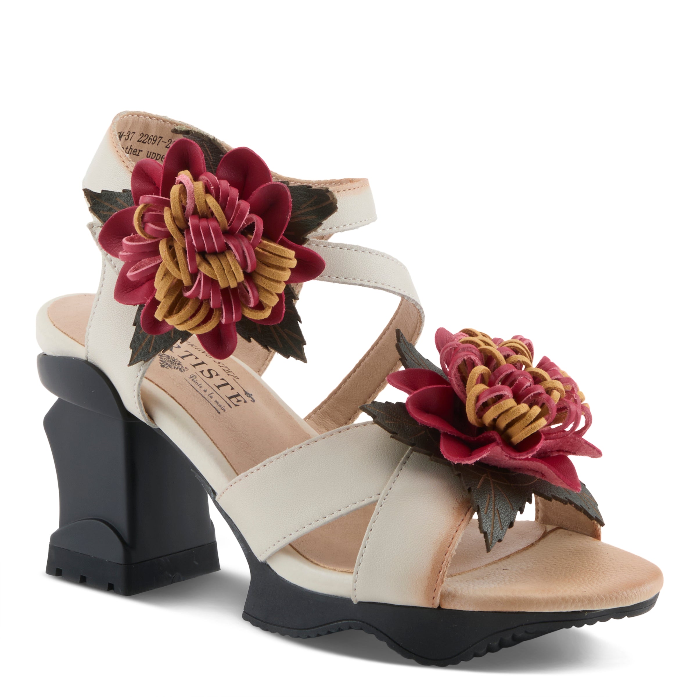 Stylish L'Artiste Hooked Floral Heel Sandals - Spring Step Shoes