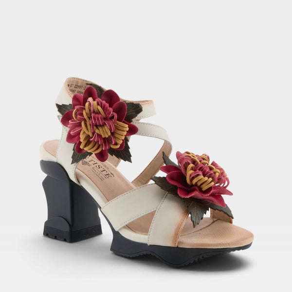 Stylish L'Artiste Hooked Floral Heel Sandals - Spring Step Shoes