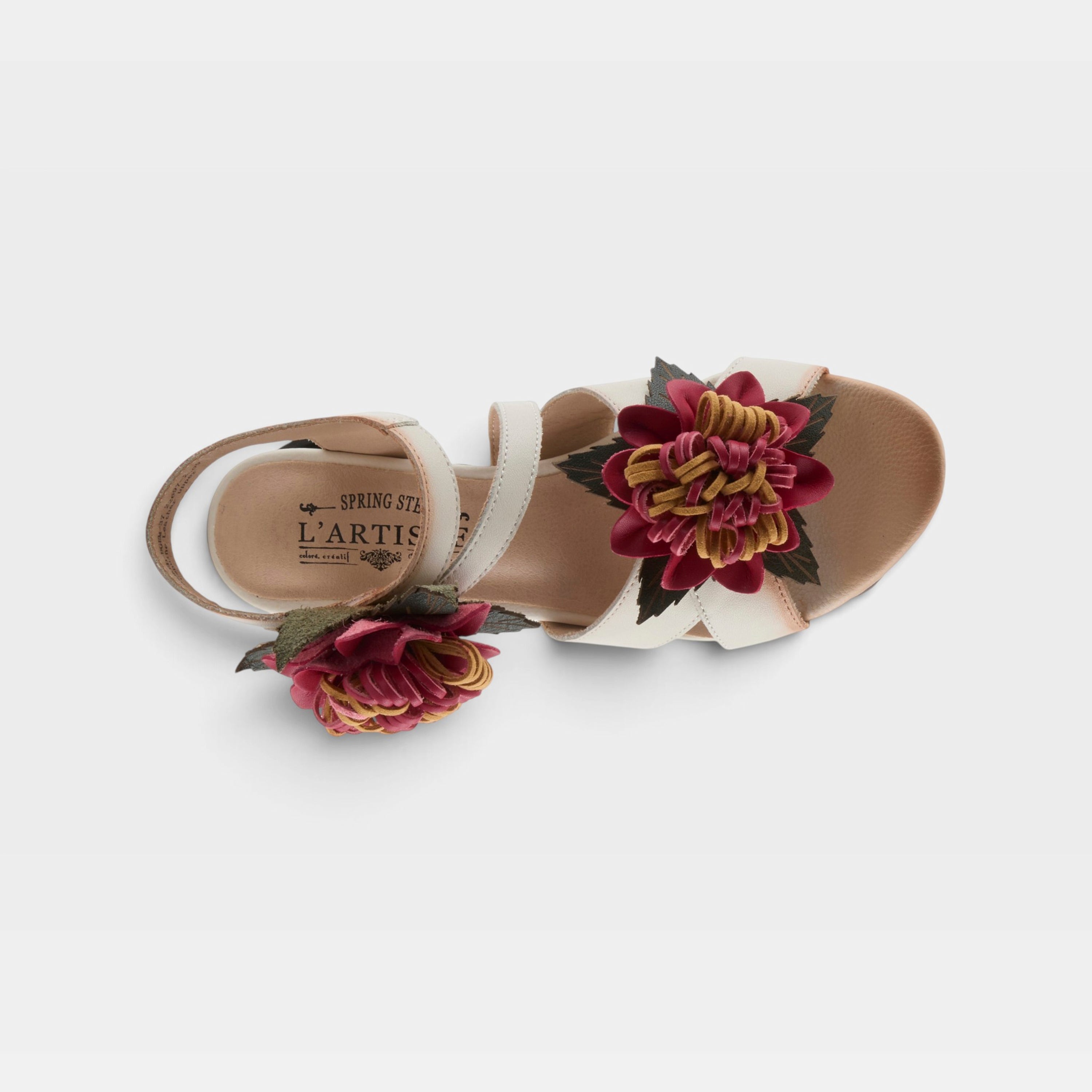 Stylish L'Artiste Hooked Floral Heel Sandals - Spring Step Shoes