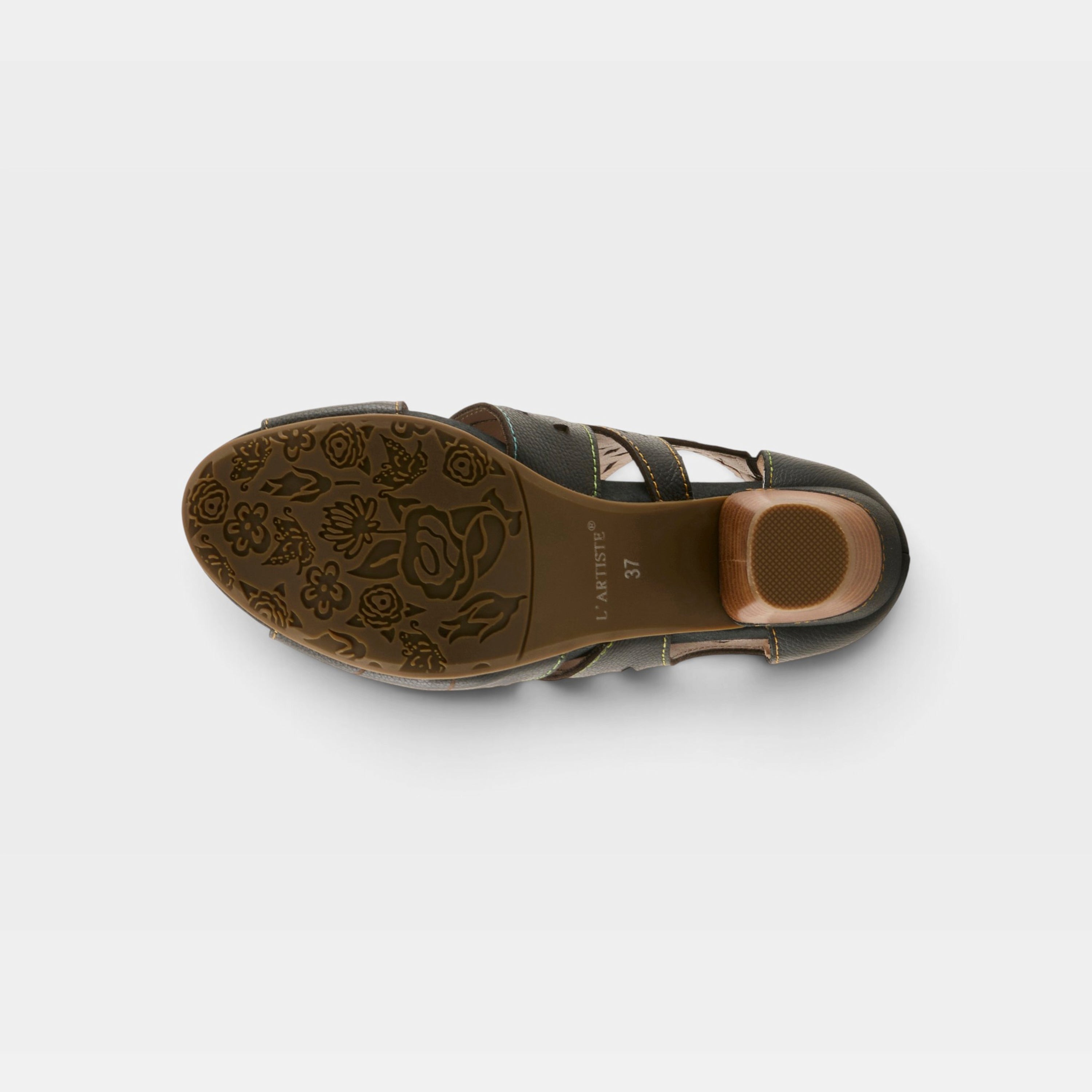 L'Artiste Icon sandal in Black, outsole view
