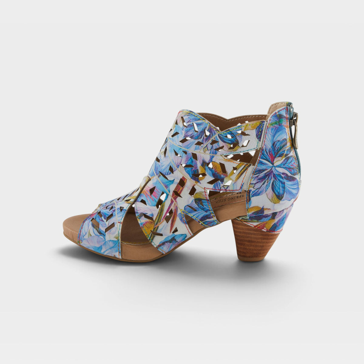 L'Artiste Icon-Fleur sandals in Blue Multi, side view