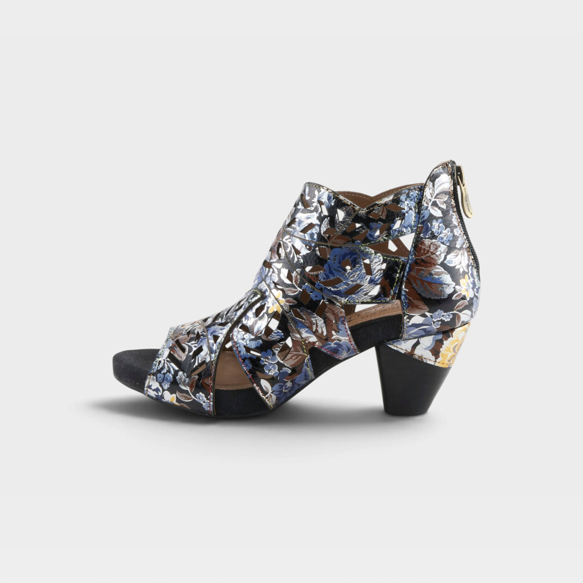 L'Artiste Icon-Met shootie sandal in Blue Multi, side view
