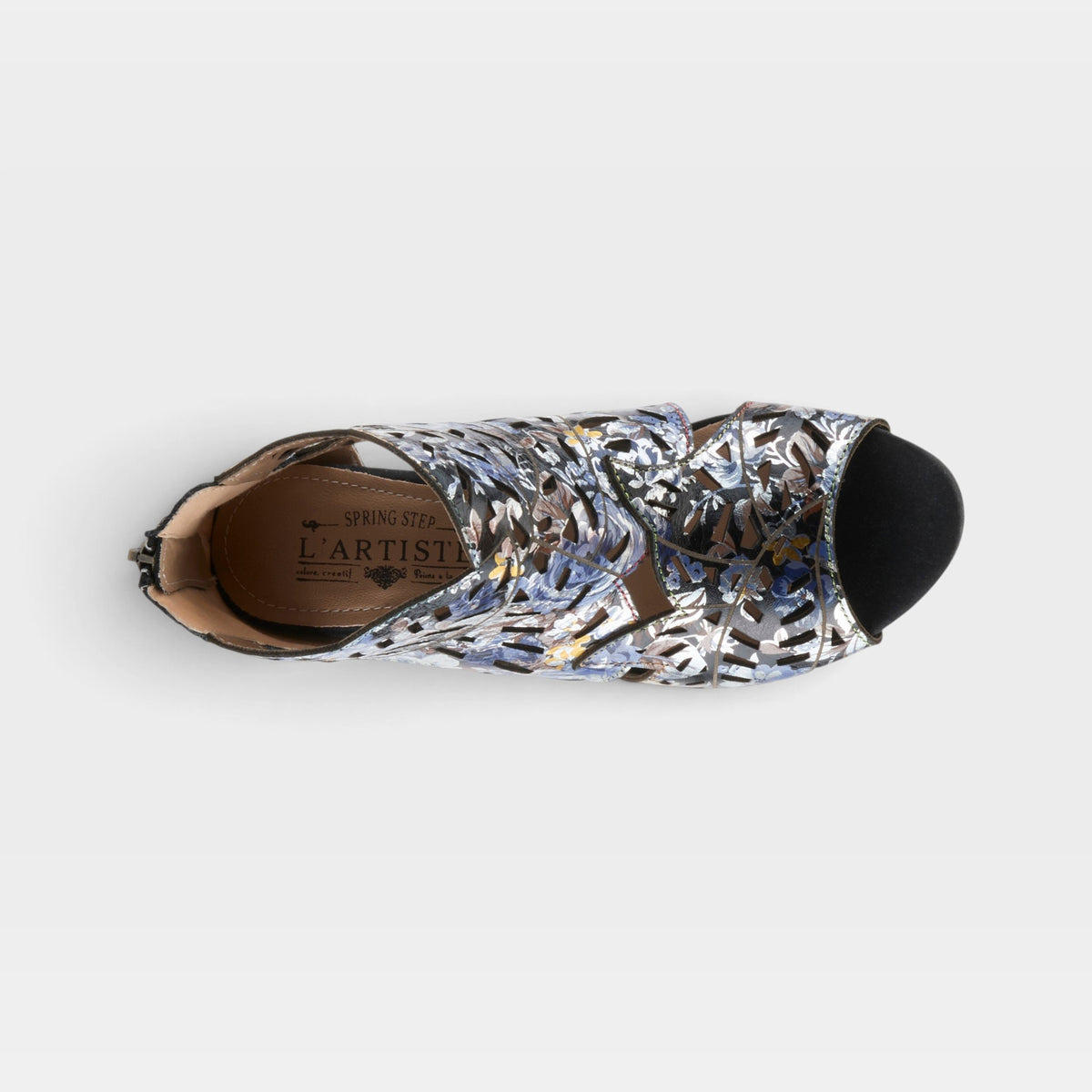 L'Artiste Icon-Met shootie sandal in Blue Multi, top view